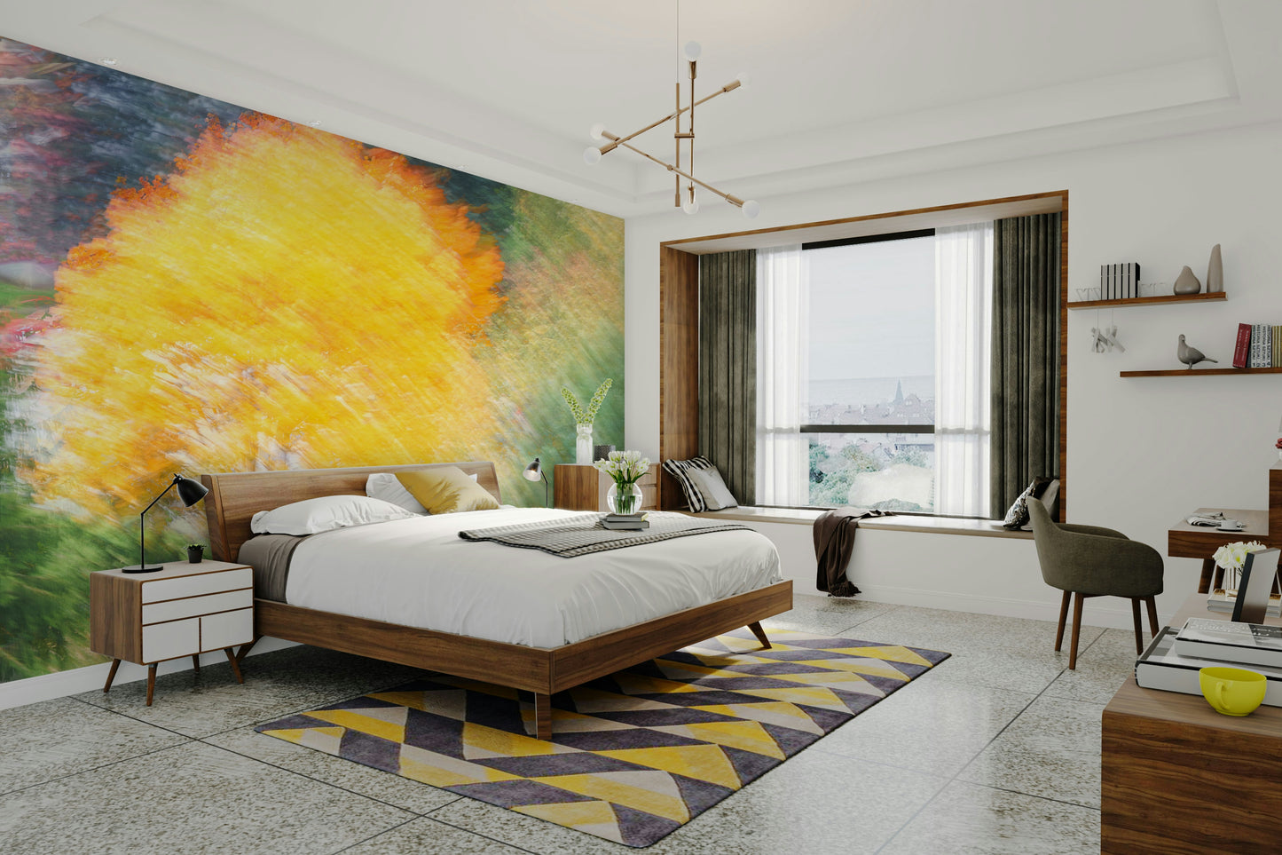 Rich gold leaves mural wallpaper
