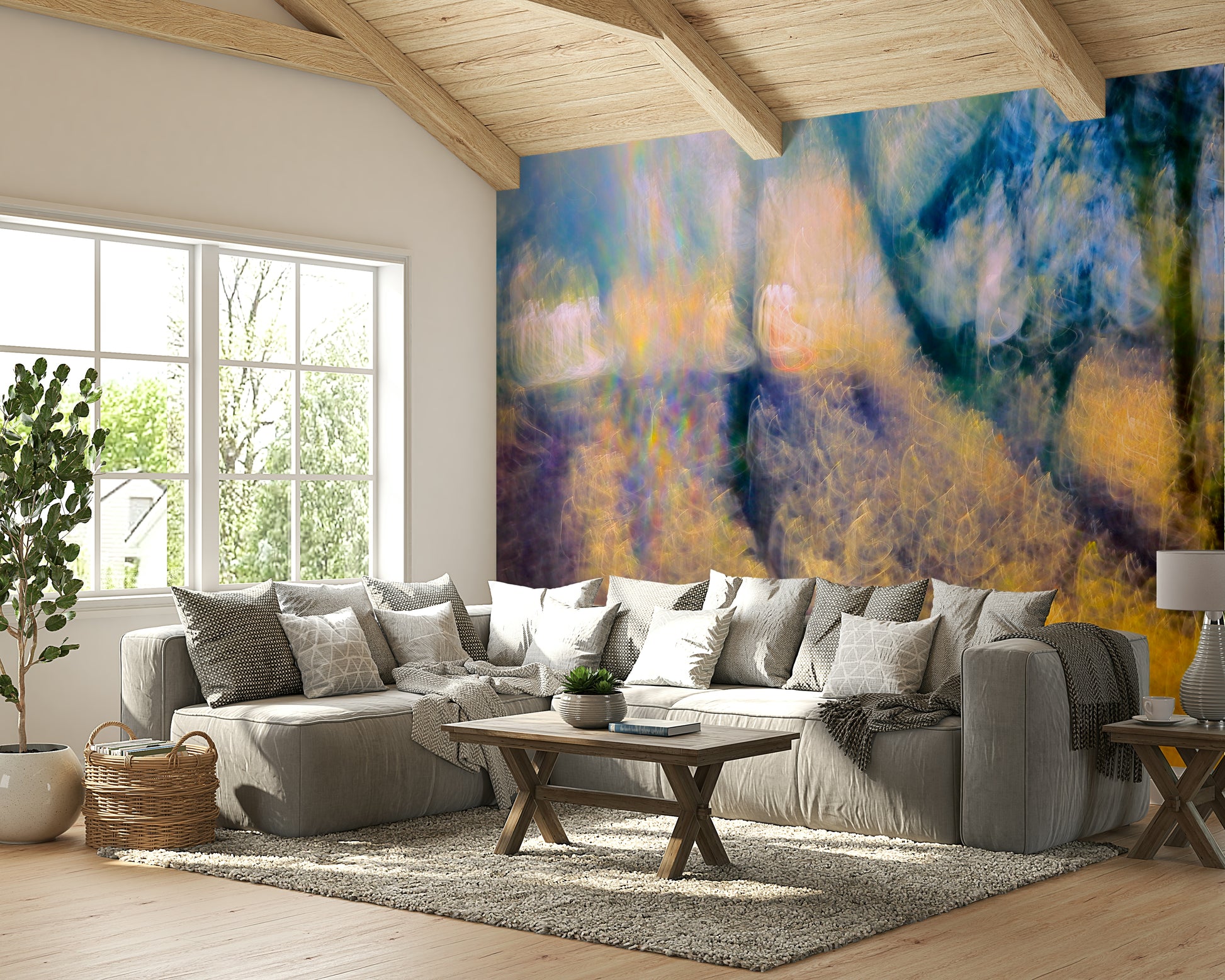 Abstract trees and light mural
