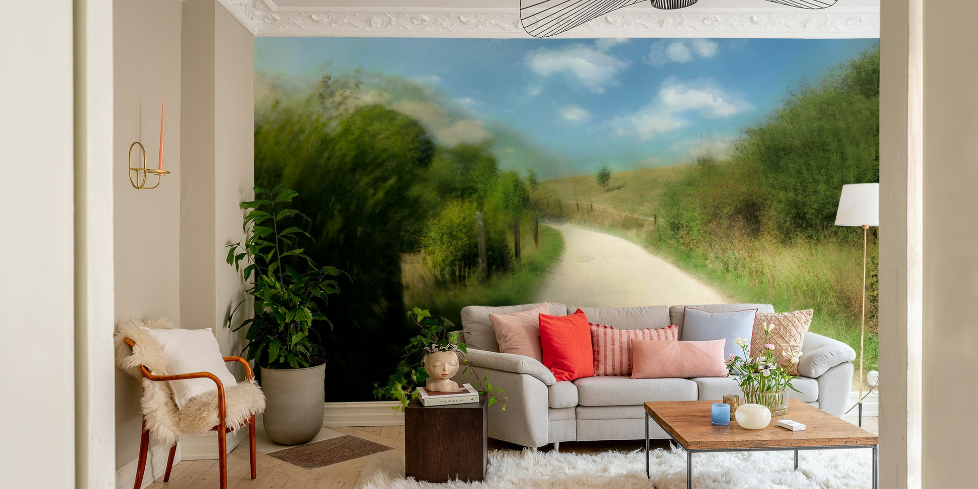 Soft tones country path wallpaper
