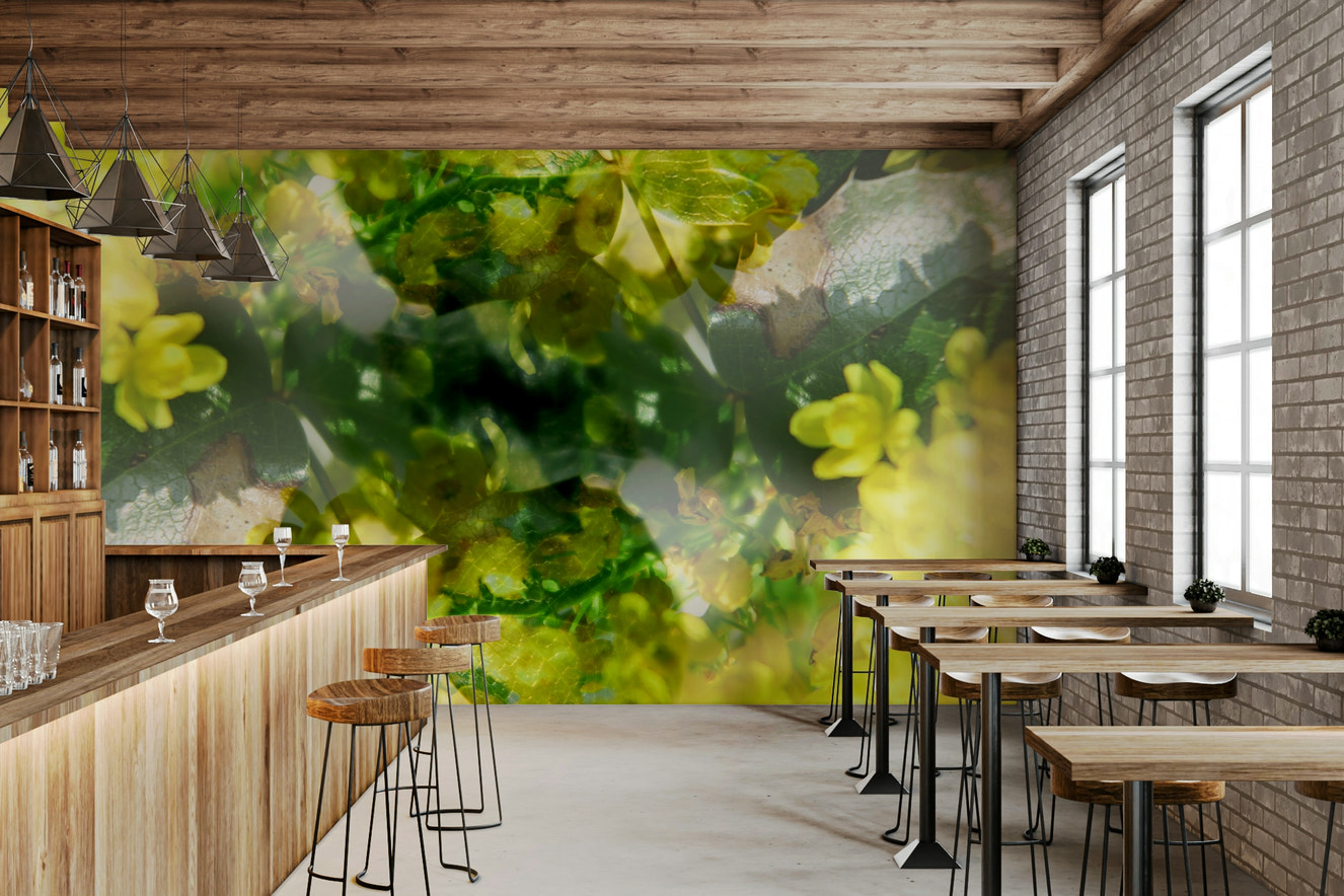 Green and yellow floral mural wallpaper

