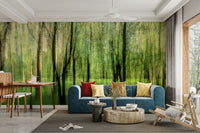 Blurred forest scene mural wallpaper
