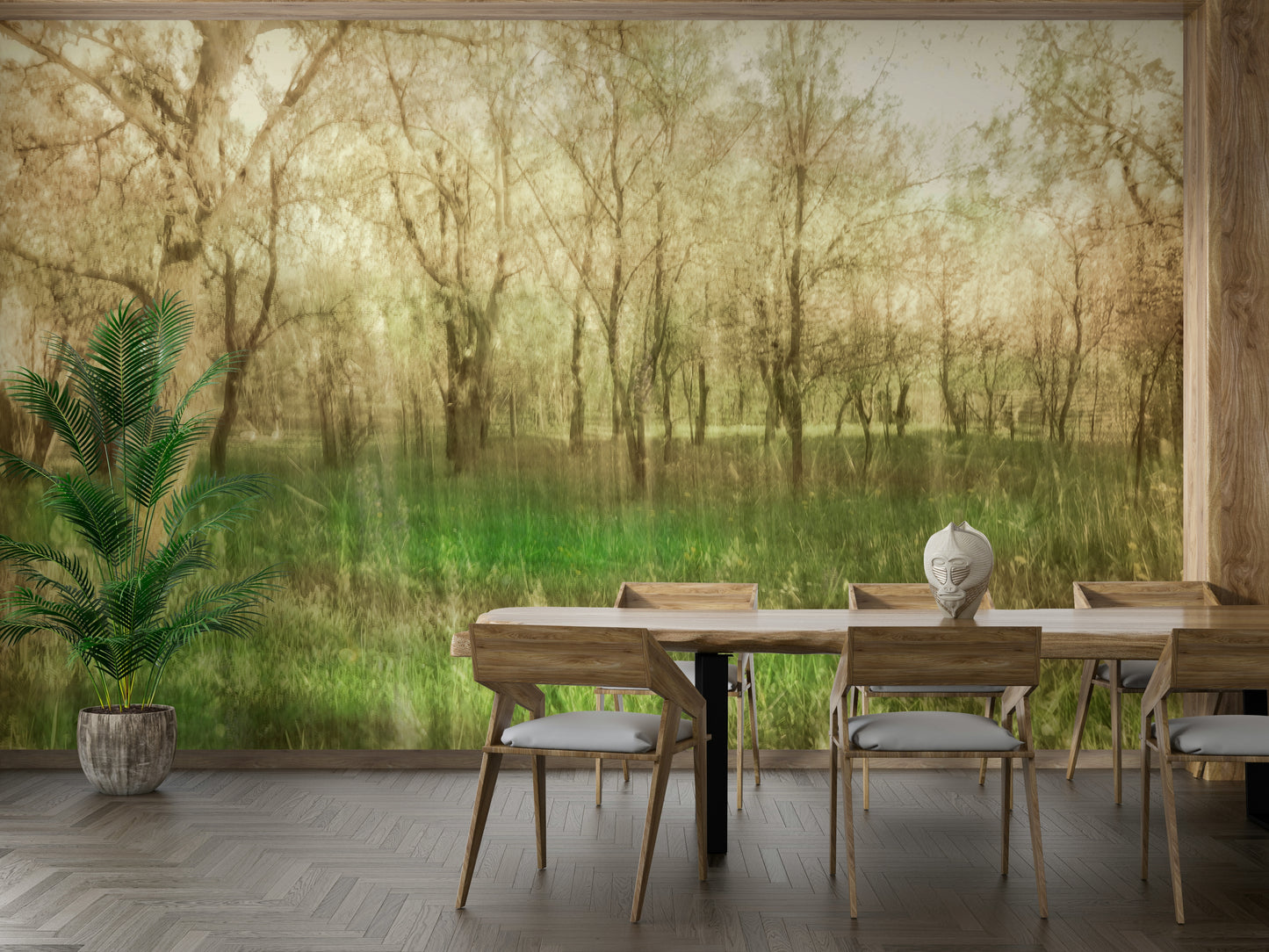Layered foliage wall mural design

