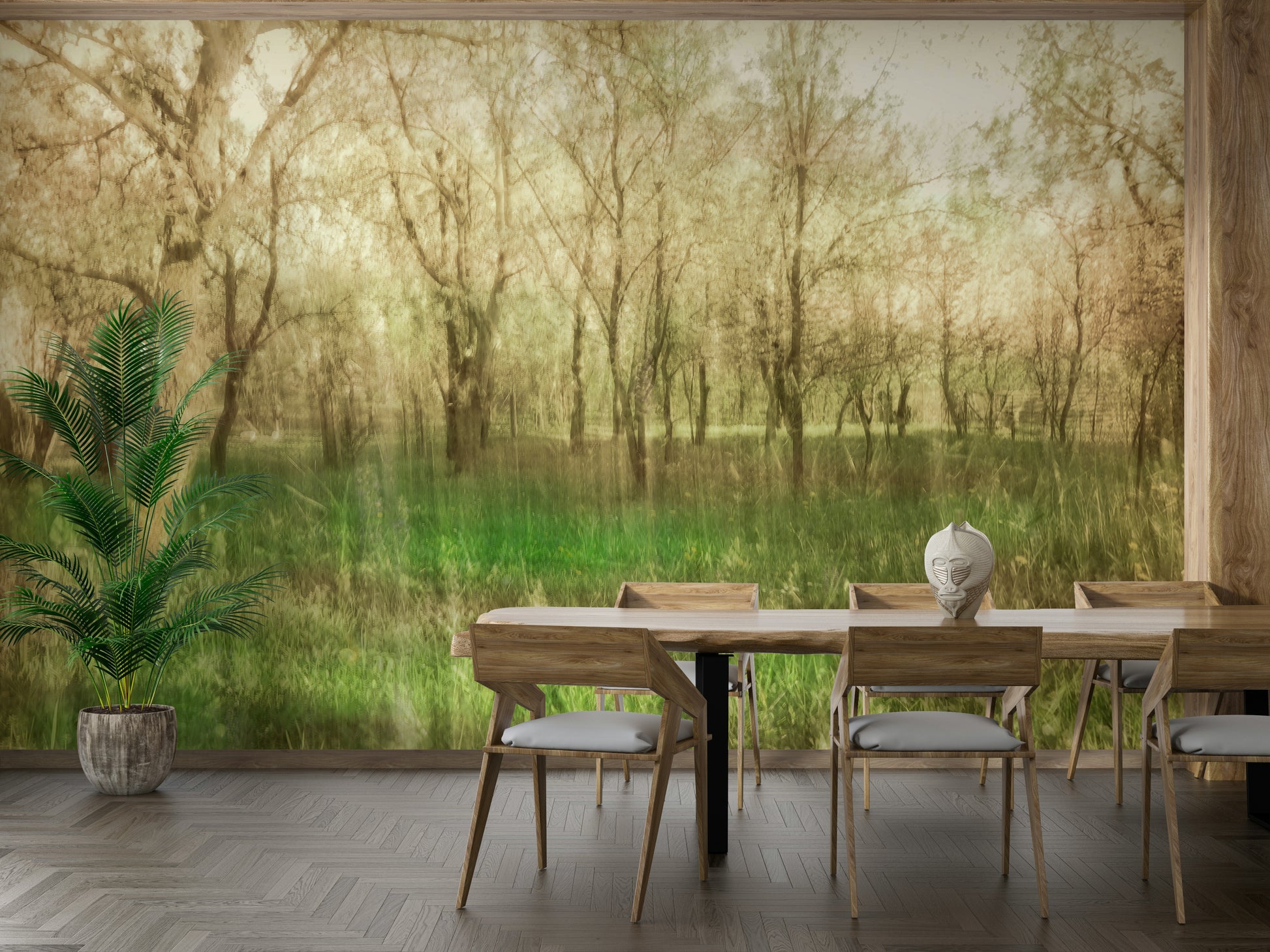 Layered foliage wall mural design
