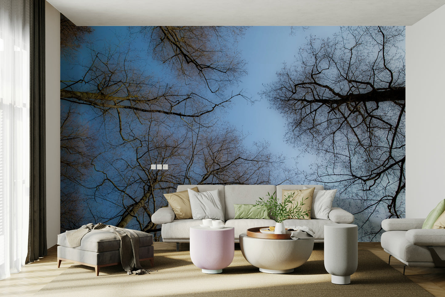 Minimal tree line mural design
