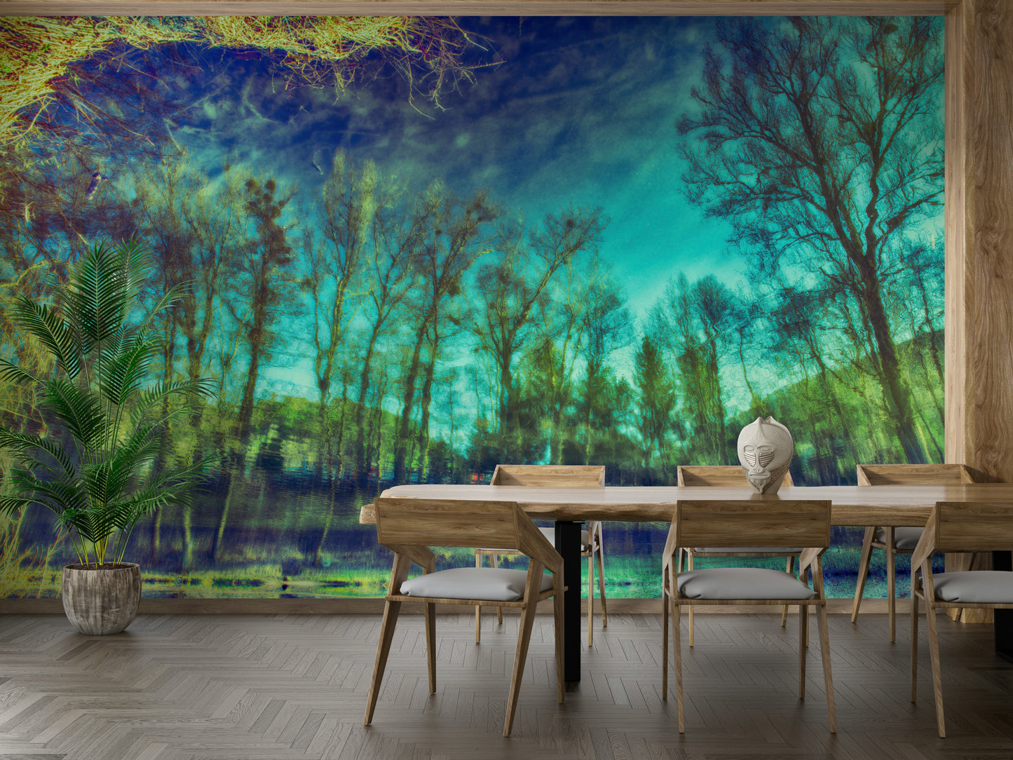 Reflected trees on water wallpaper
