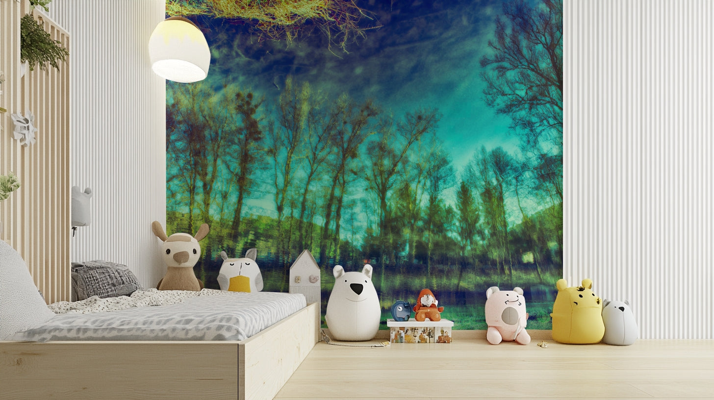 Minimal tree scene mural wallpaper
