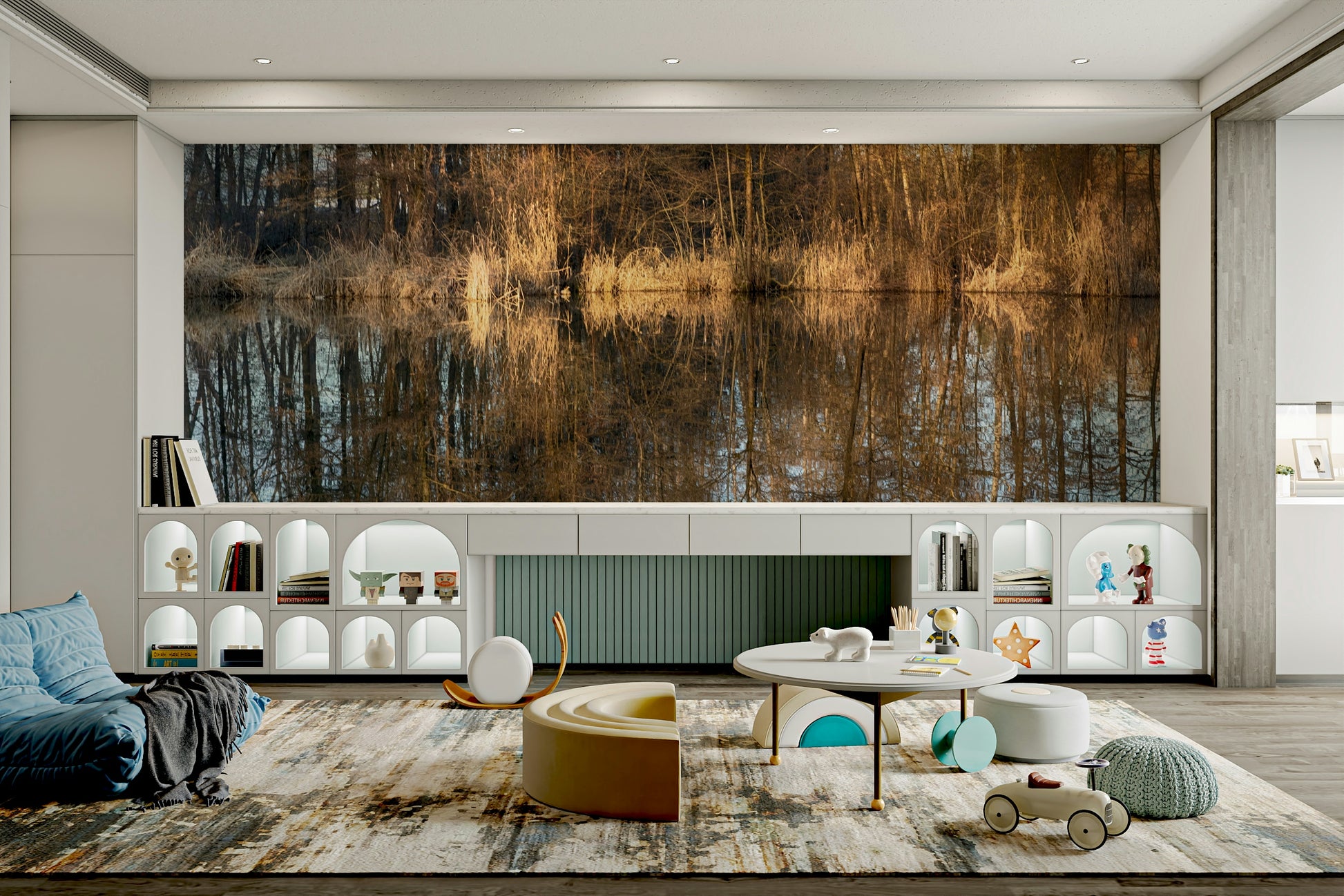 Still water and tree reflection mural
