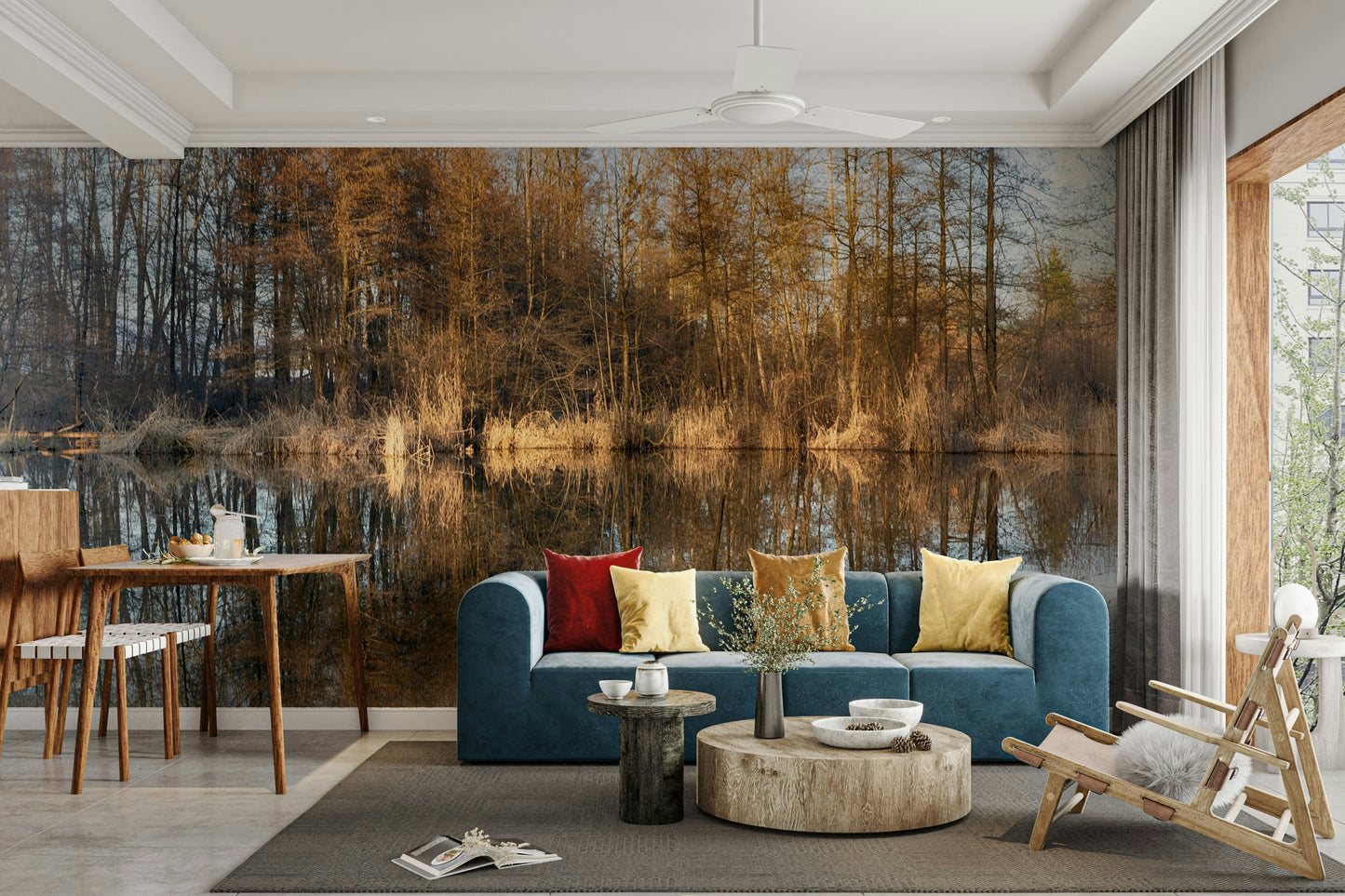 Tranquil forest reflection mural
