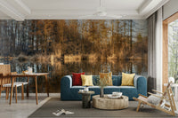 Tranquil forest reflection mural
