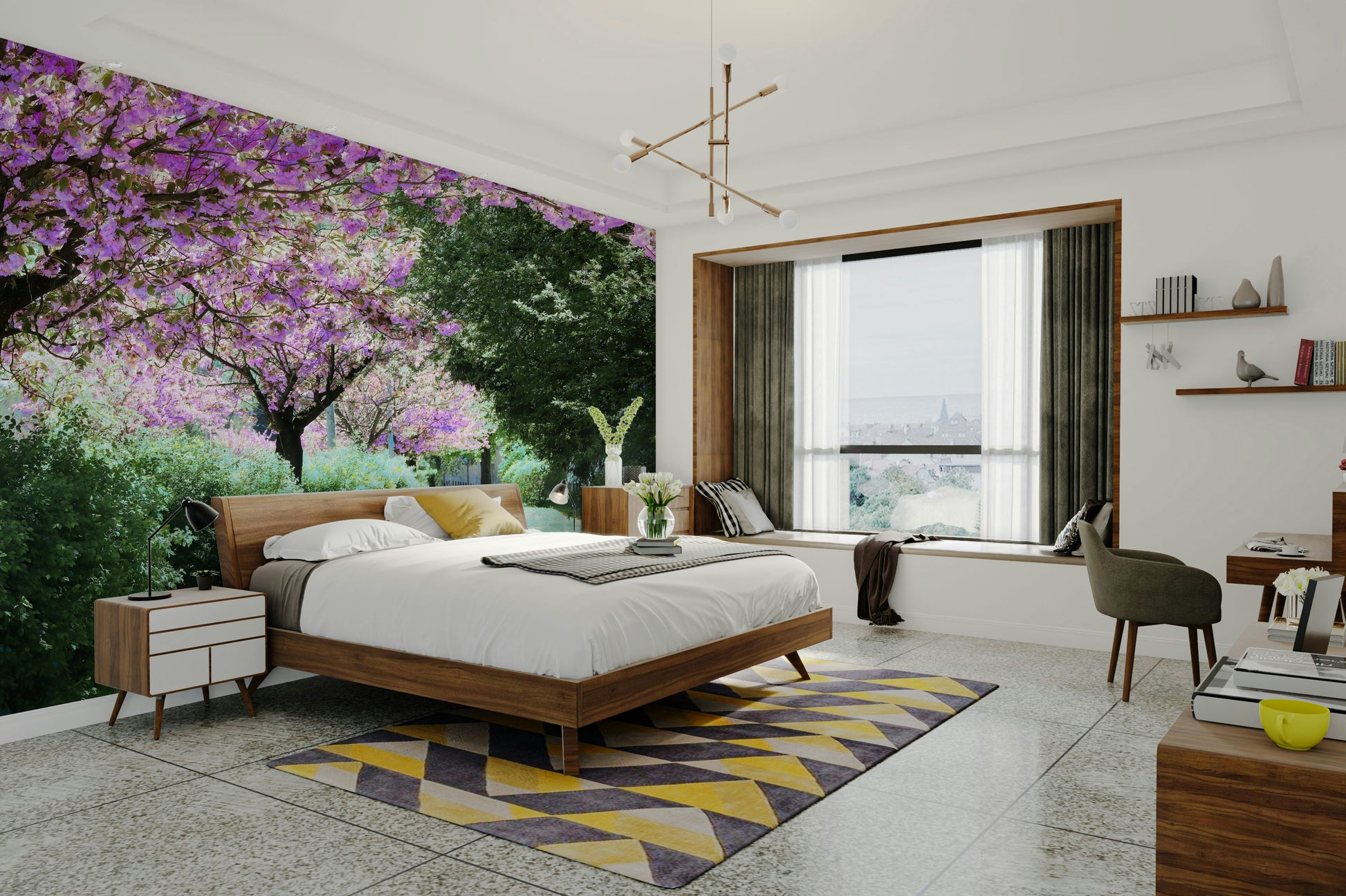 Peaceful blooming tree mural
