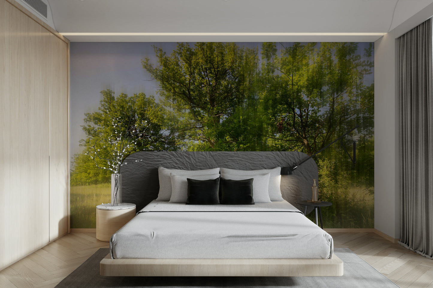 Calm trees in filtered light mural
