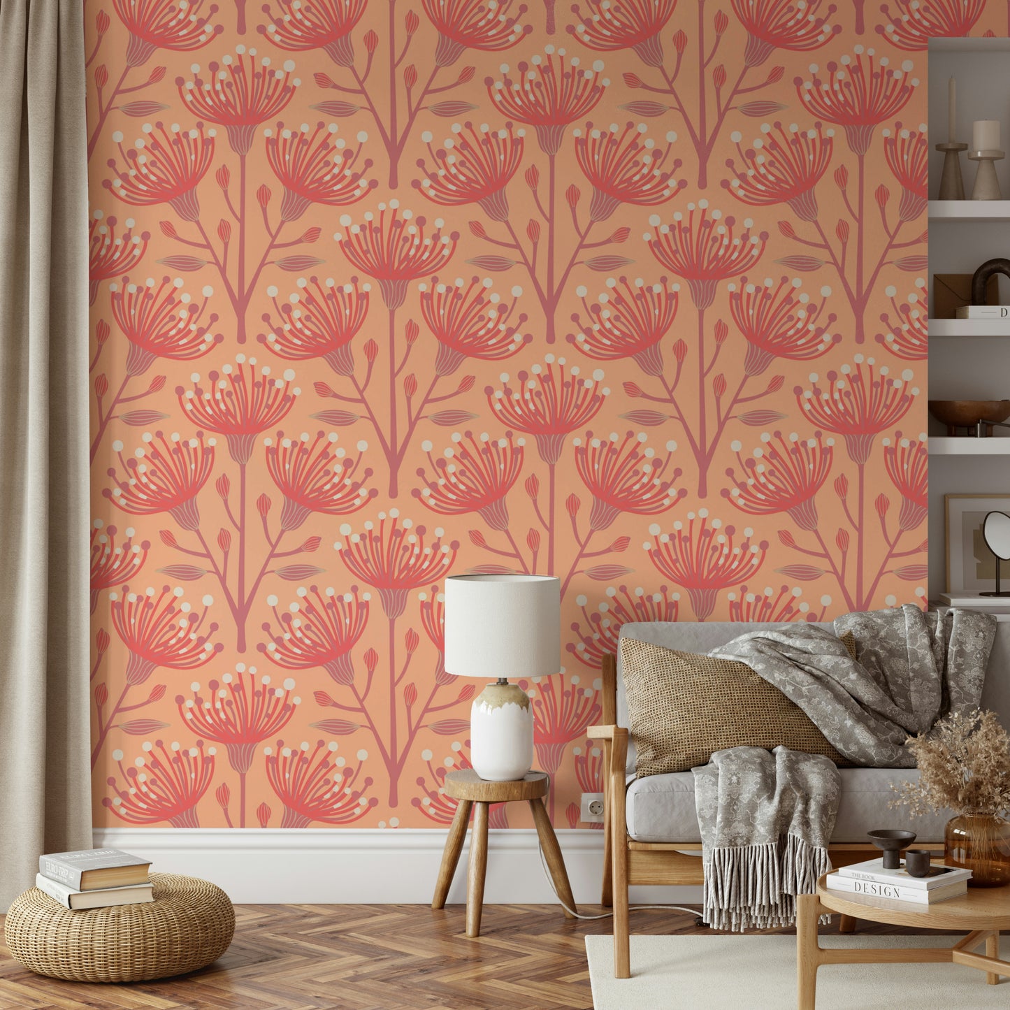 Warm botanical wall mural
