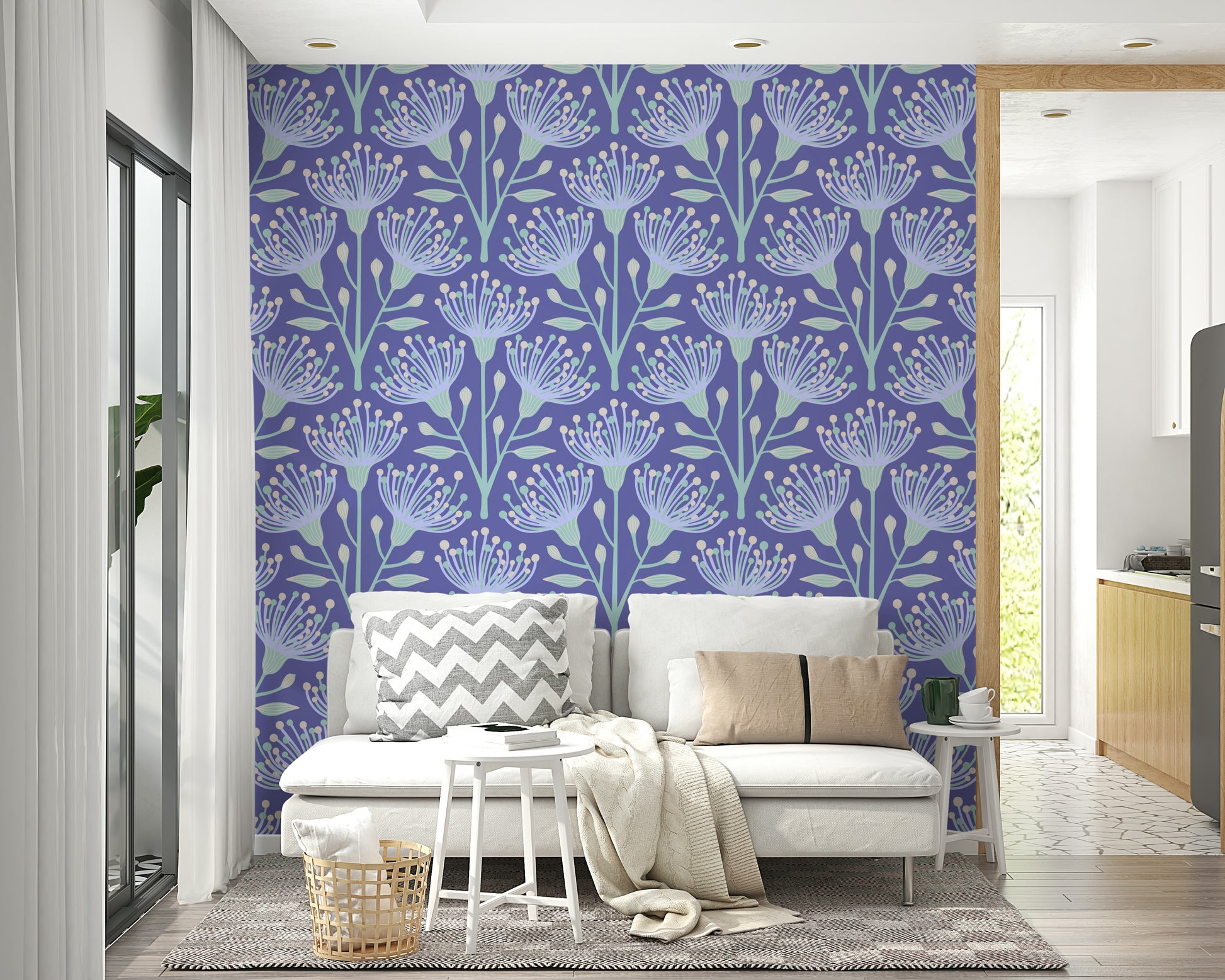 Floral eucalyptus mural wallpaper
