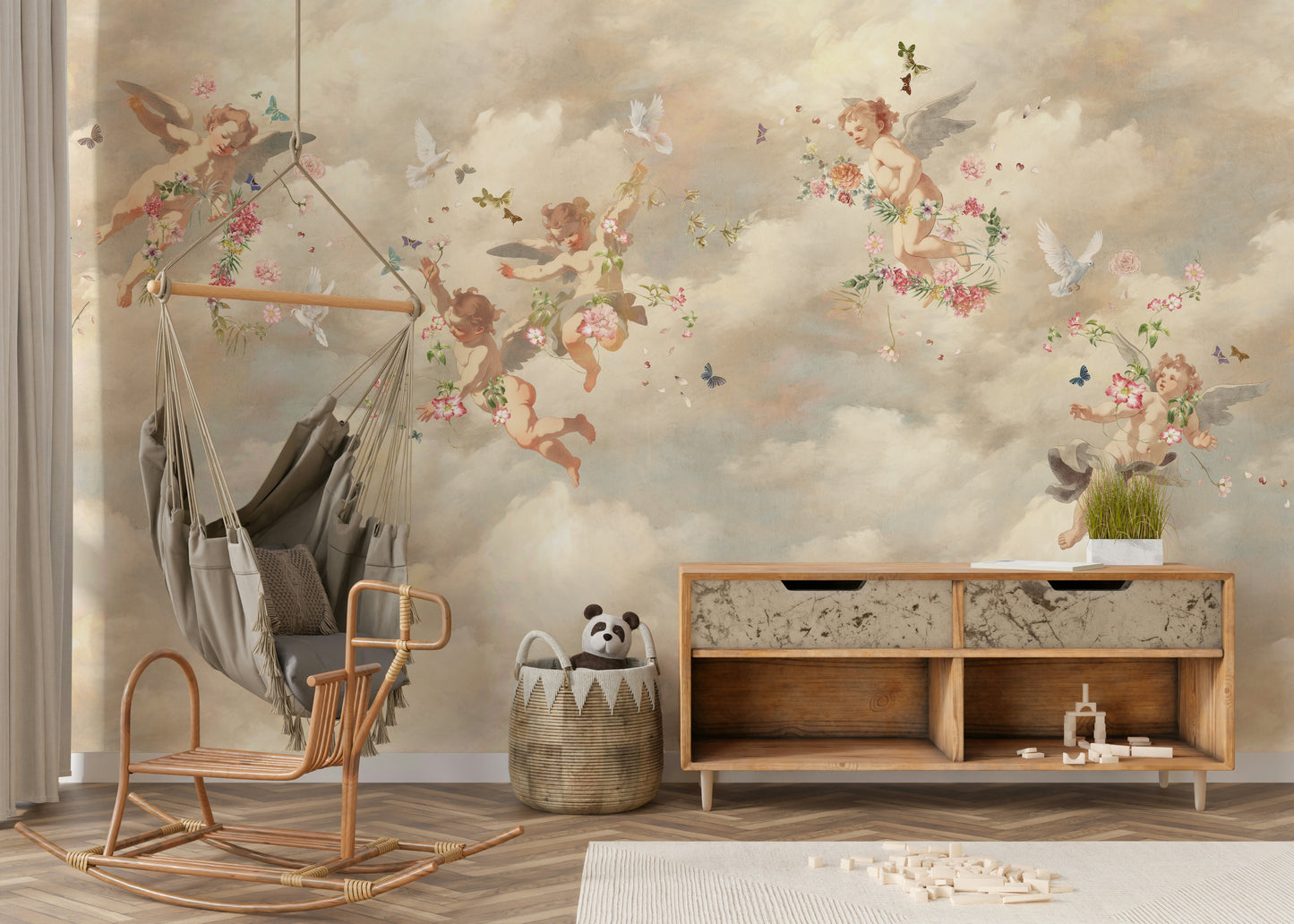 Peaceful sky-inspired wall mural
