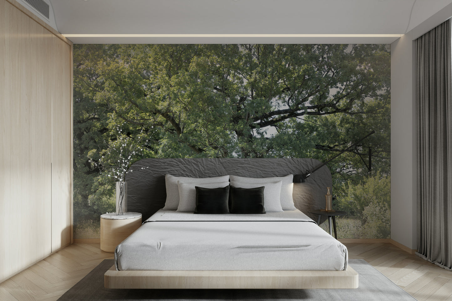 Serene oak wall mural design

