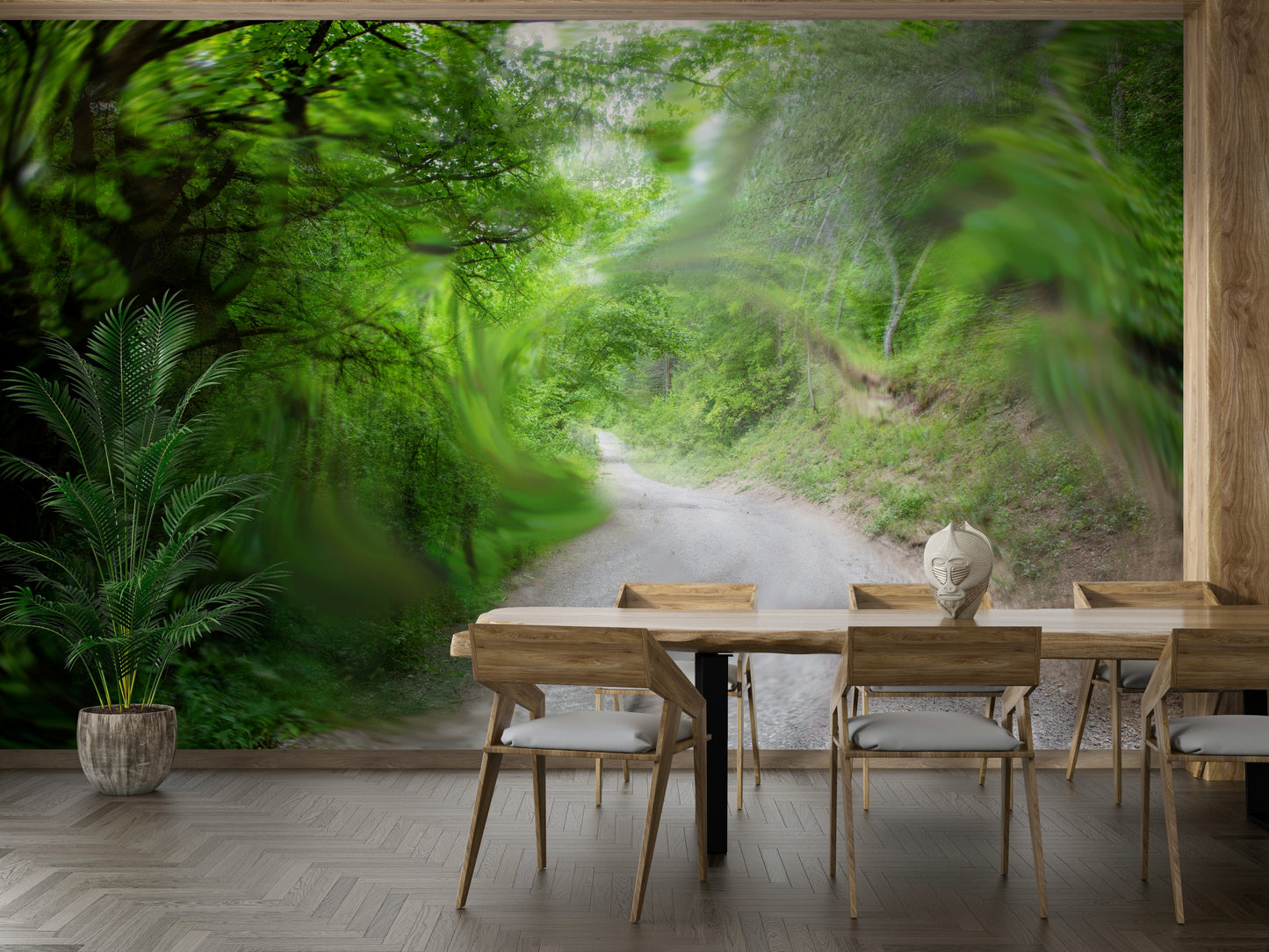 Green scenery mural for interiors
