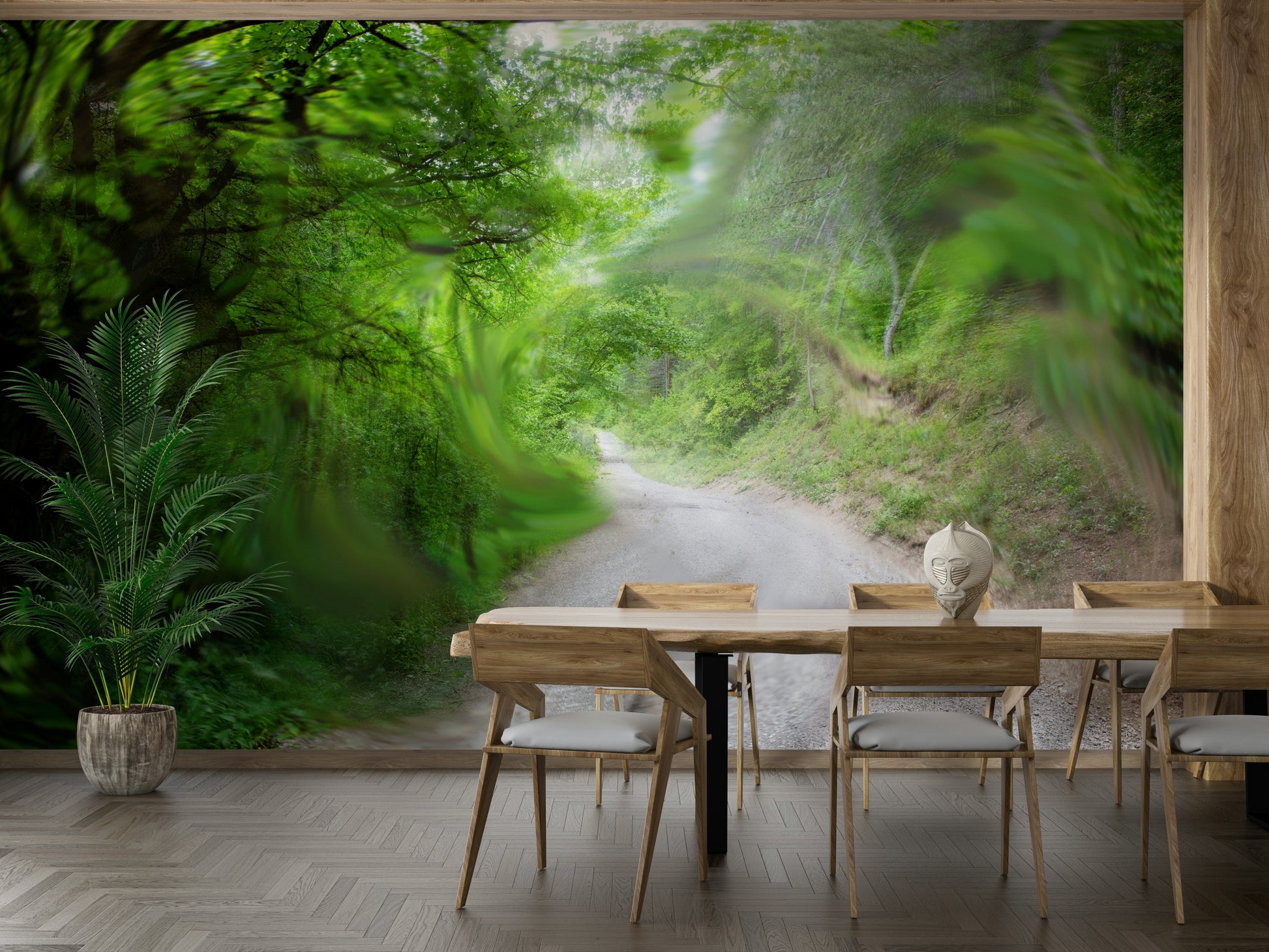 Green scenery mural for interiors

