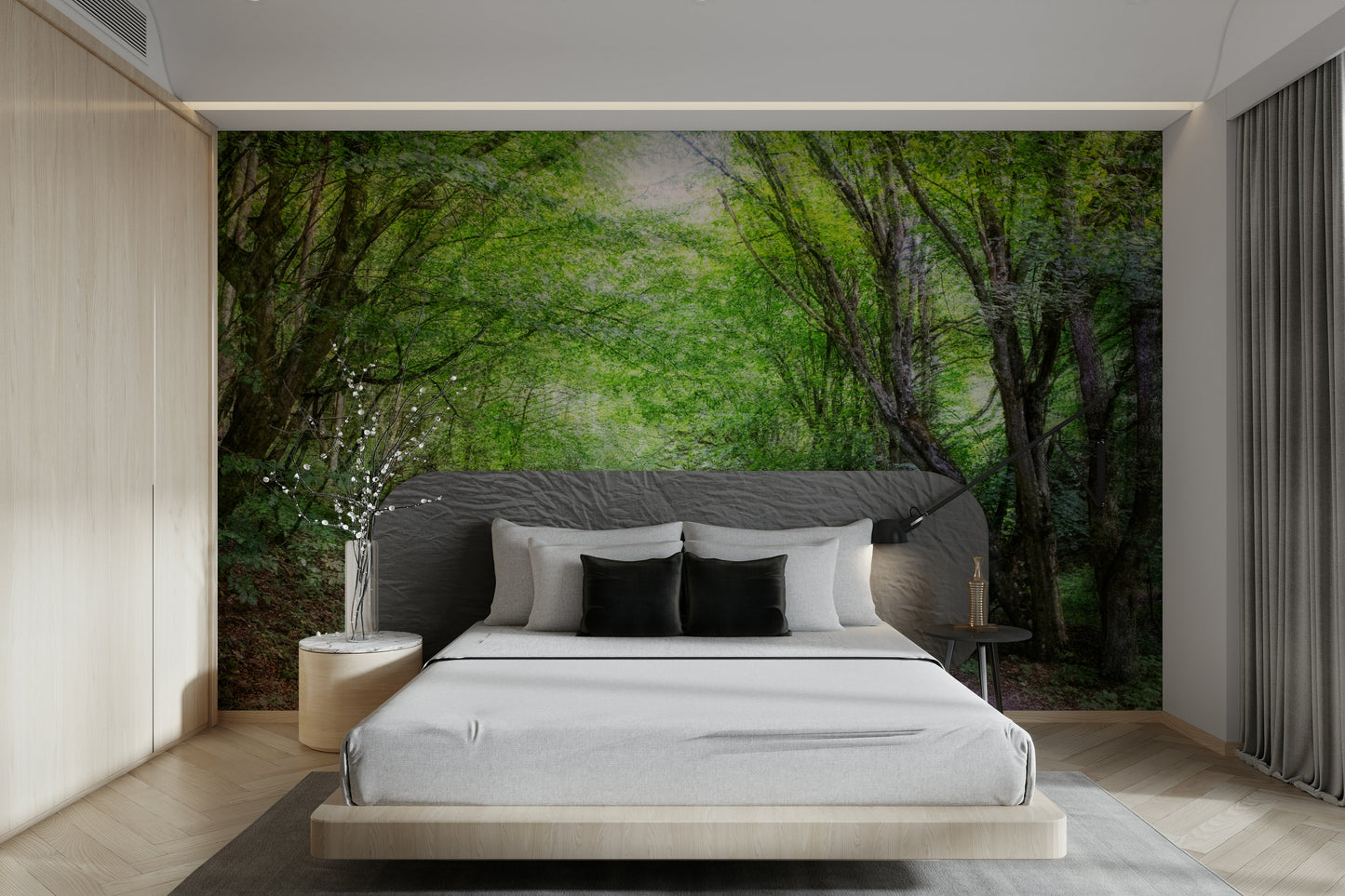 Sunlit forest path mural wallpaper
