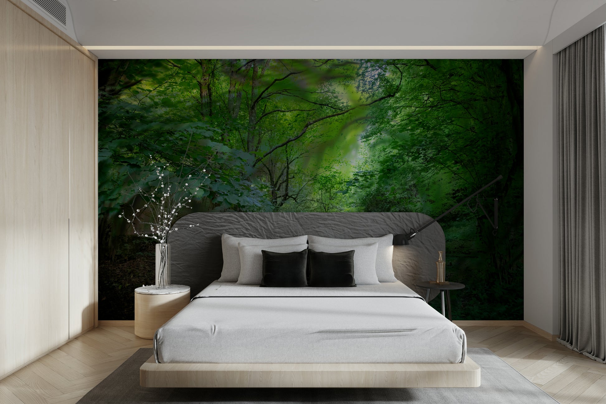 Serene nature scene mural design
