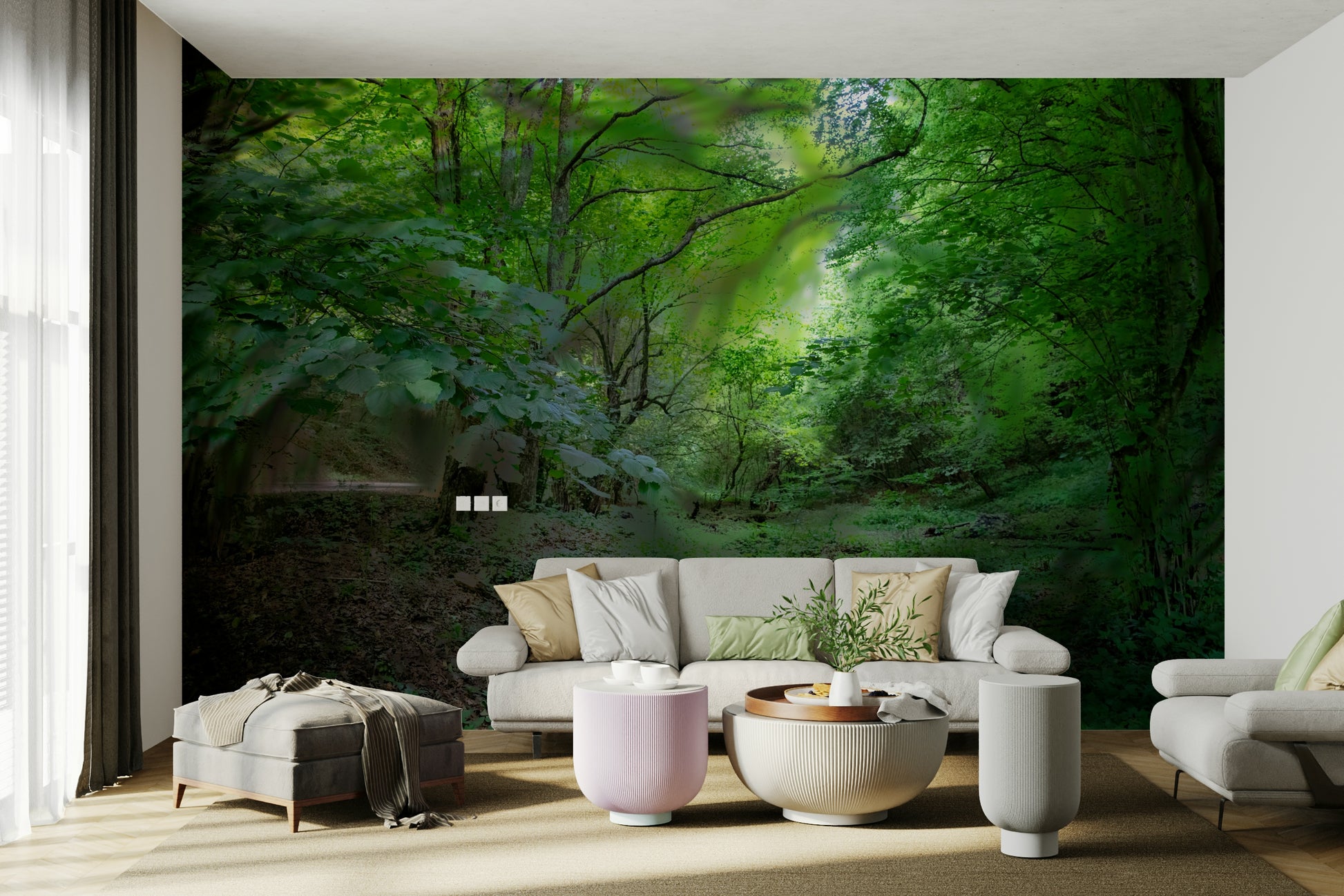 Winding woodland path mural

