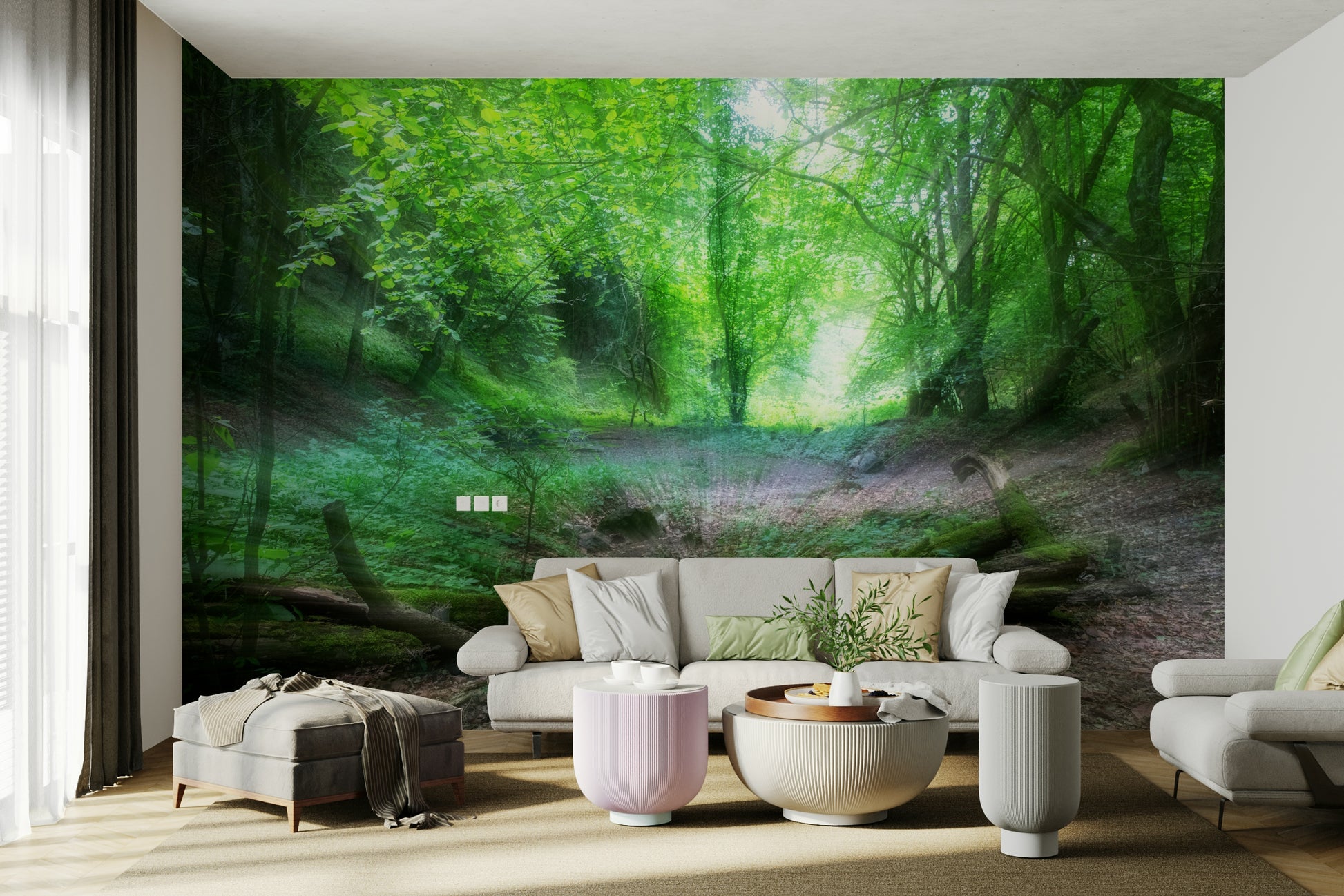 Lush woodland scene wall mural
