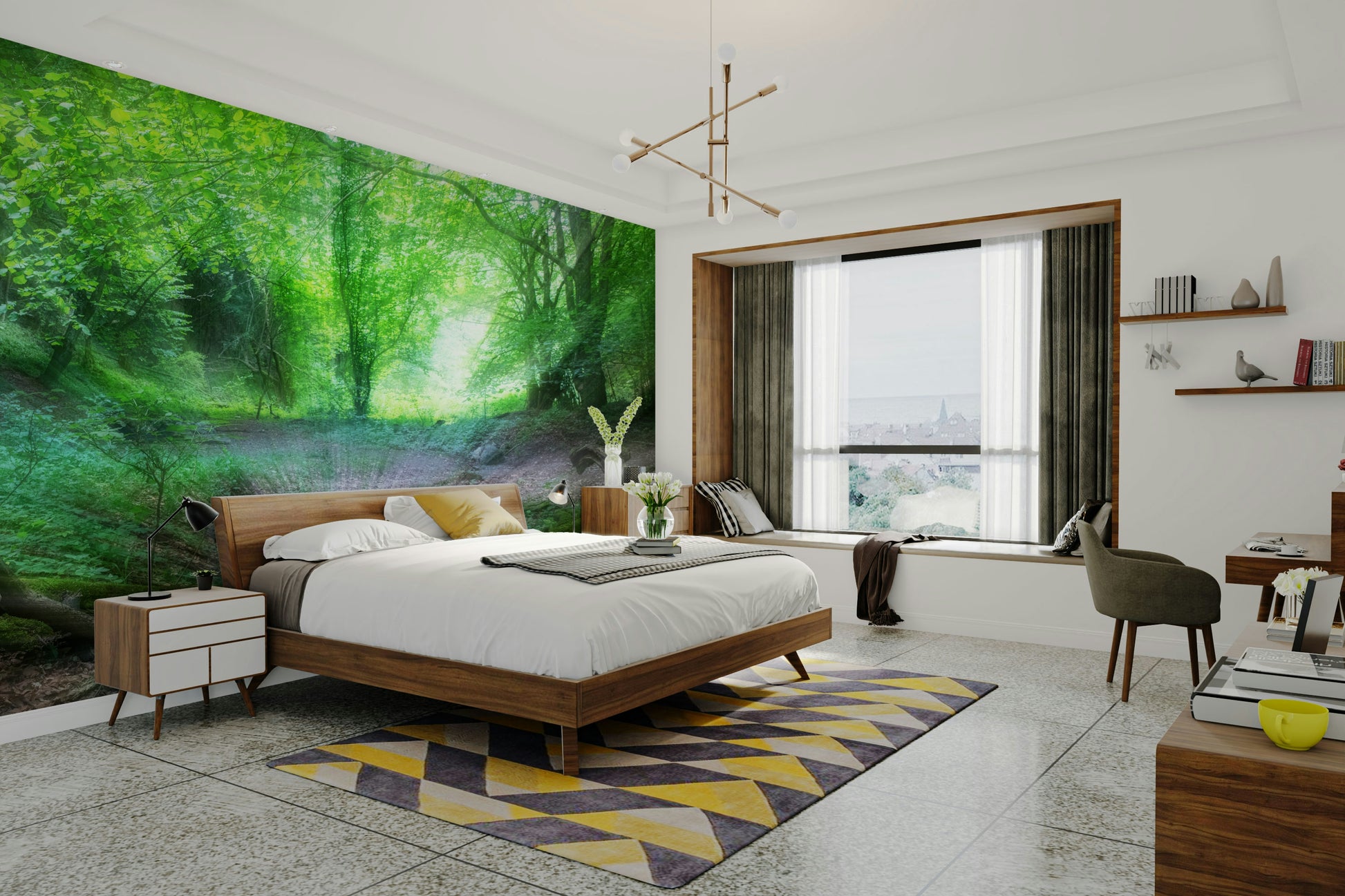 Tall tree wallpaper mural design
