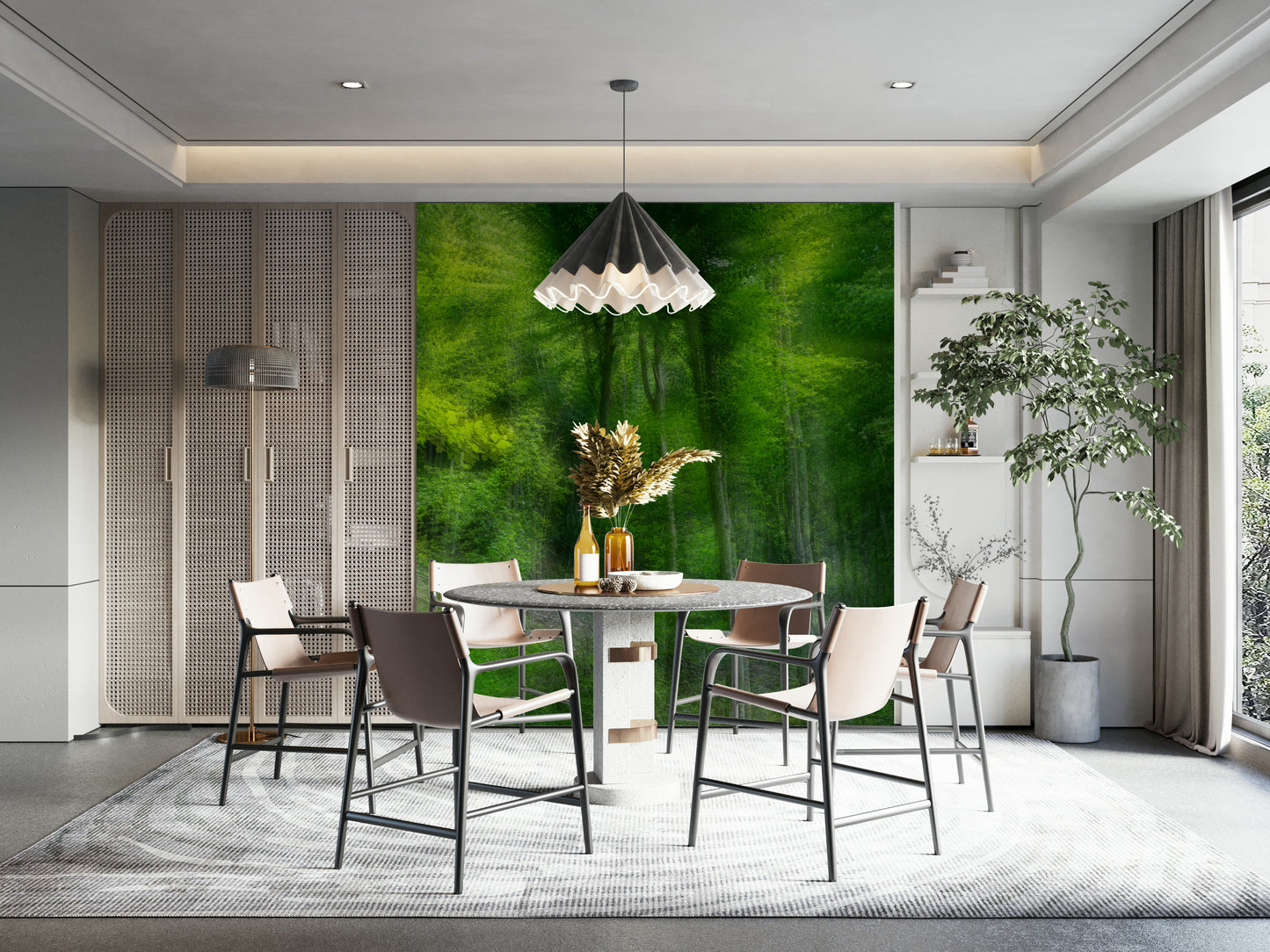 Lush green abstract nature mural

