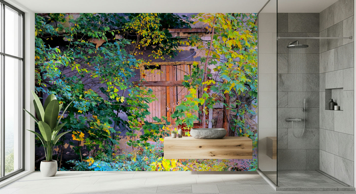 Overgrown Doorway: Nature's Embrace of Abandoned Ruins Wall Mural