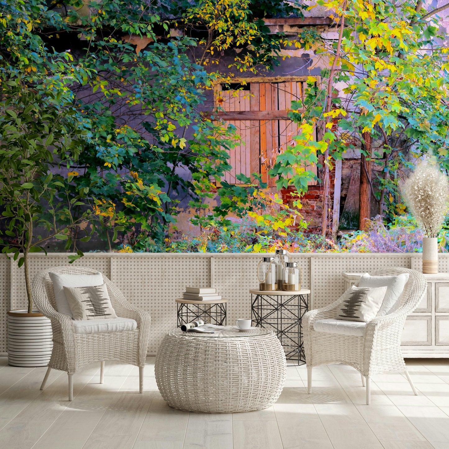 Overgrown Doorway: Nature's Embrace of Abandoned Ruins Wall Mural