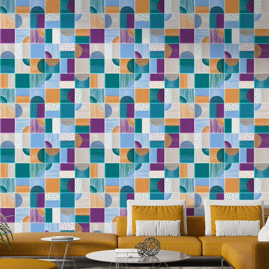 Bright playful tile wallpaper for walls
