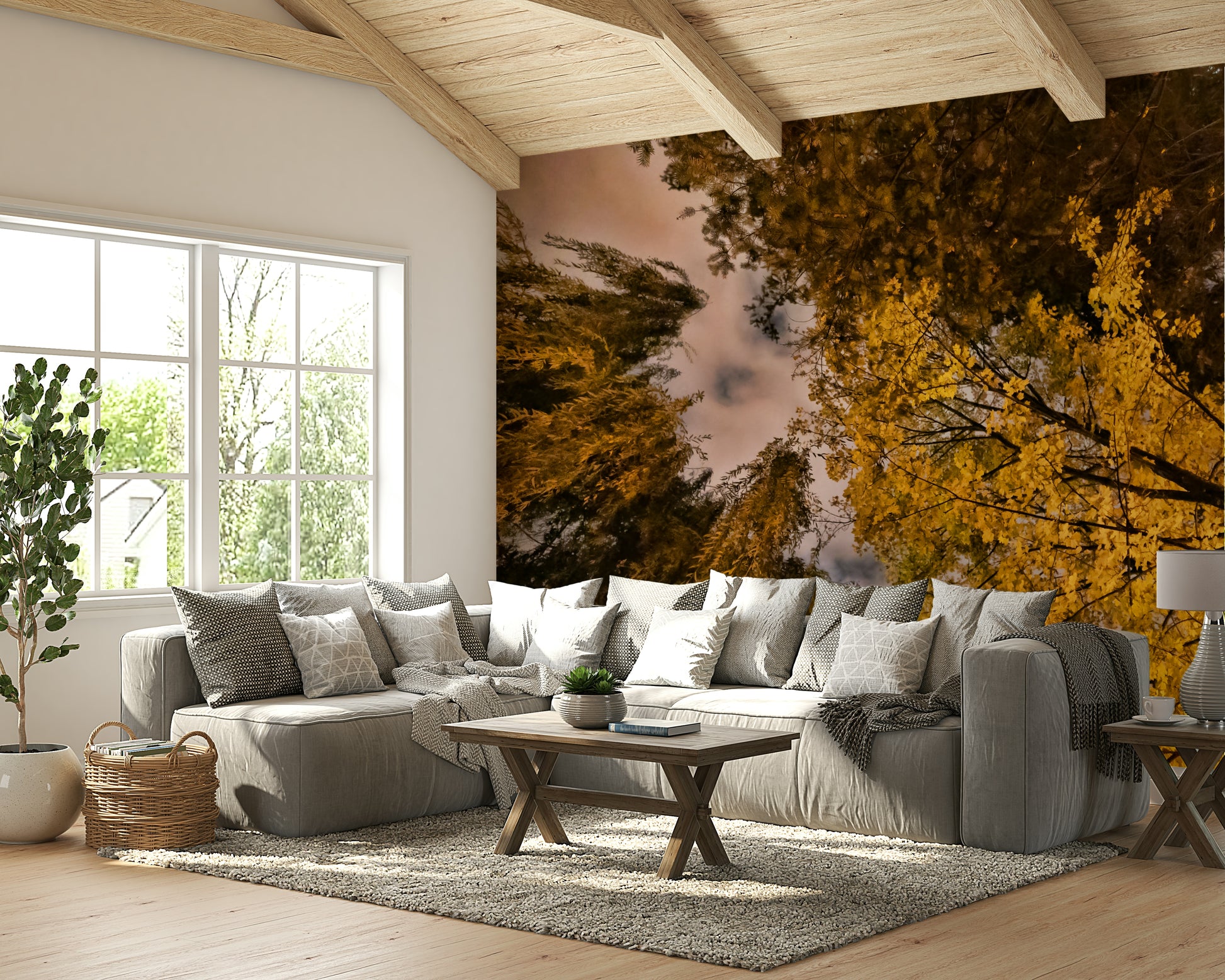 Evening sky and leaves wall mural
