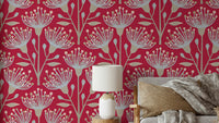 Bold red botanical wall mural
