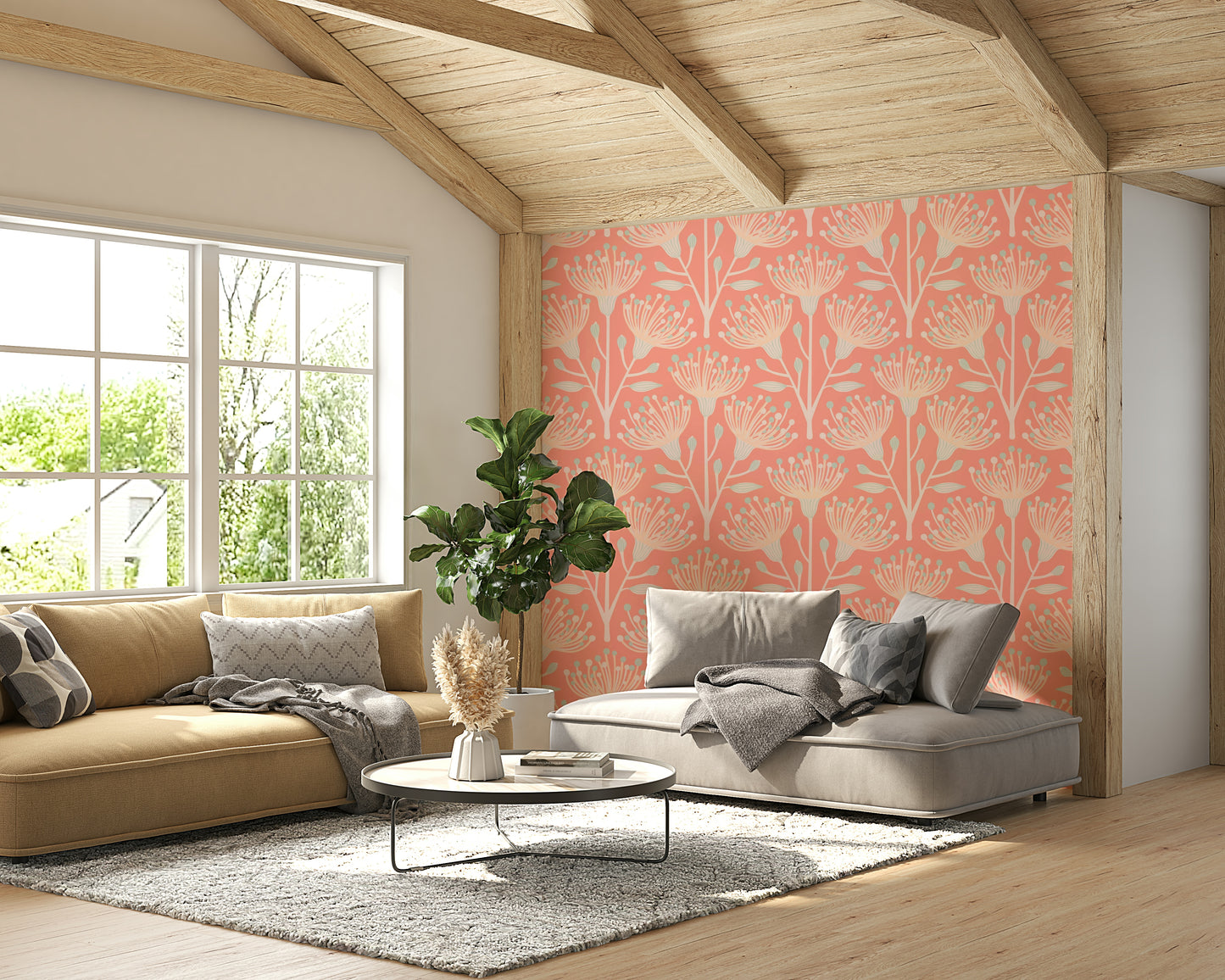 Ideal wallpaper for a bedroom, living room, or sunroom.

