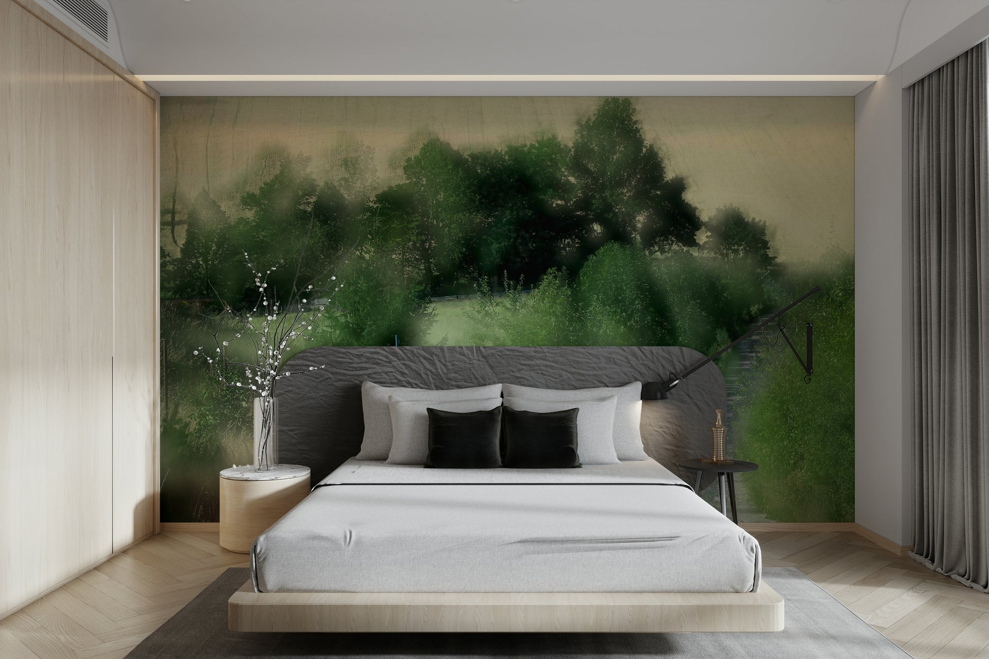 Wall mural creating a sense of depth and escape.

