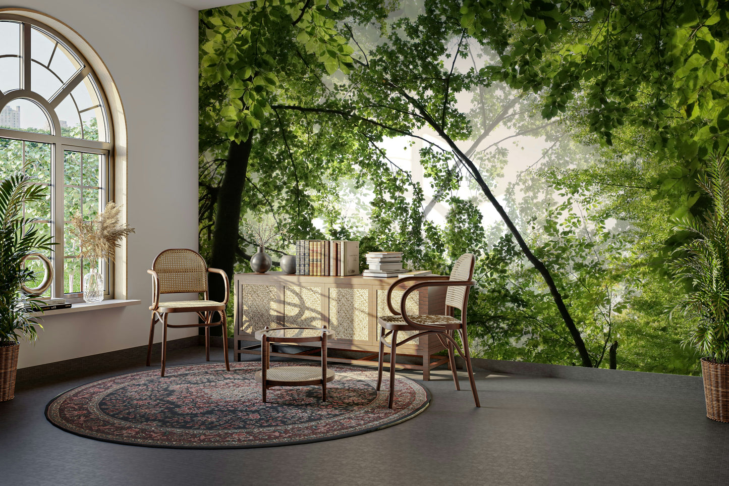 Nature photography print of lush green treetops.

