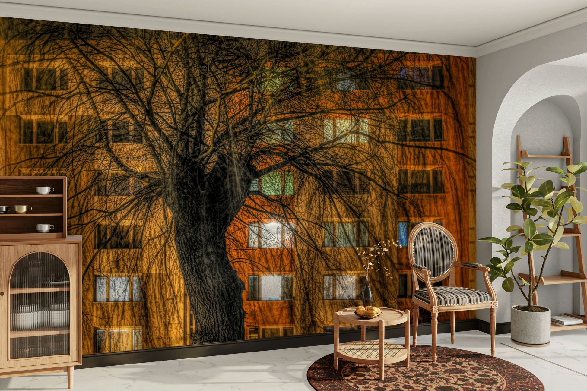 Artistic depiction of urban nature at night.

