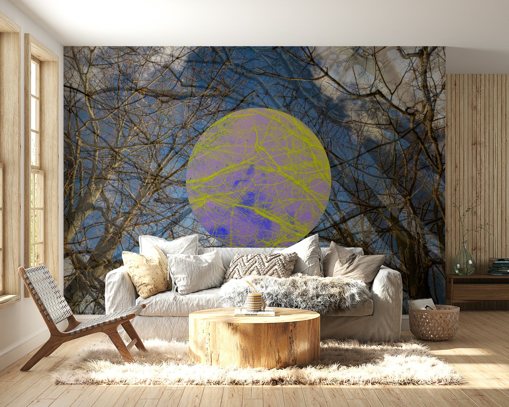 Bold wall mural with abstract art
