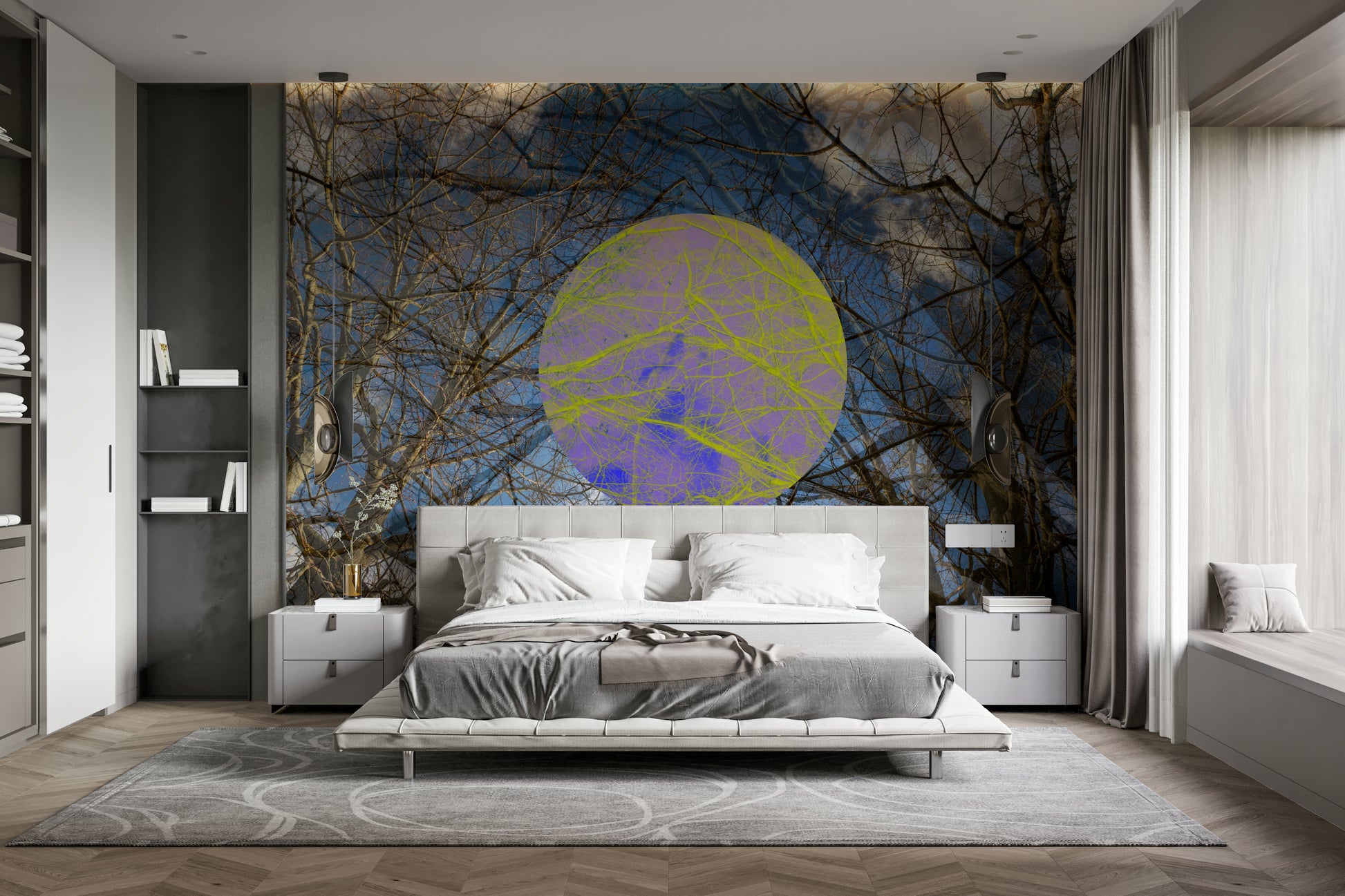 Colorful tree mural for interiors
