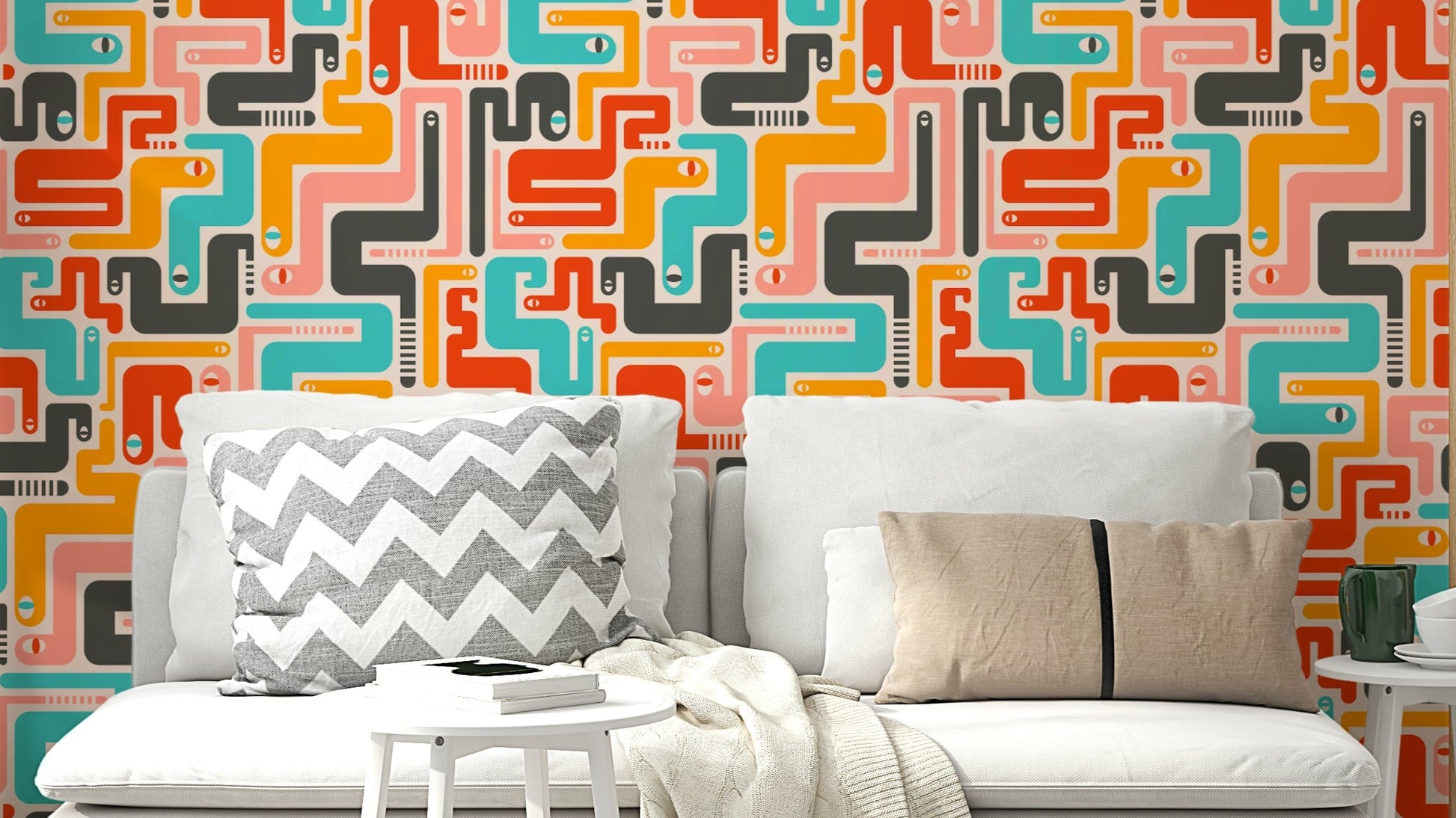 Bold and vibrant design on wallpaper.

