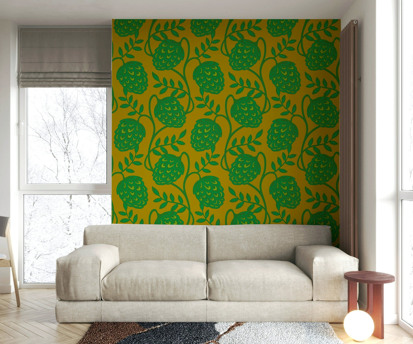 Fantasia Floral Botanical Modern Art Nouveau Kelly Green Lime Citron Wallpaper⁠