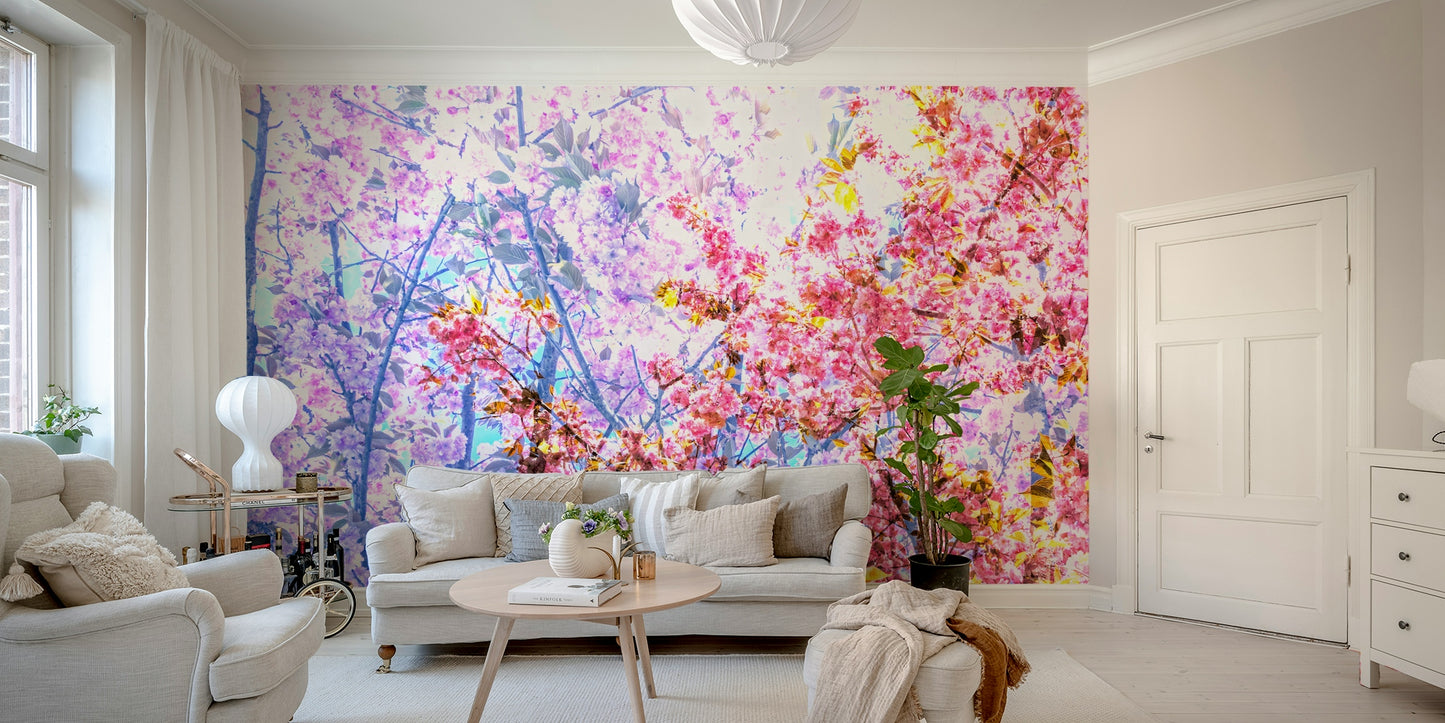 Lush greenery contrasting with pink.

