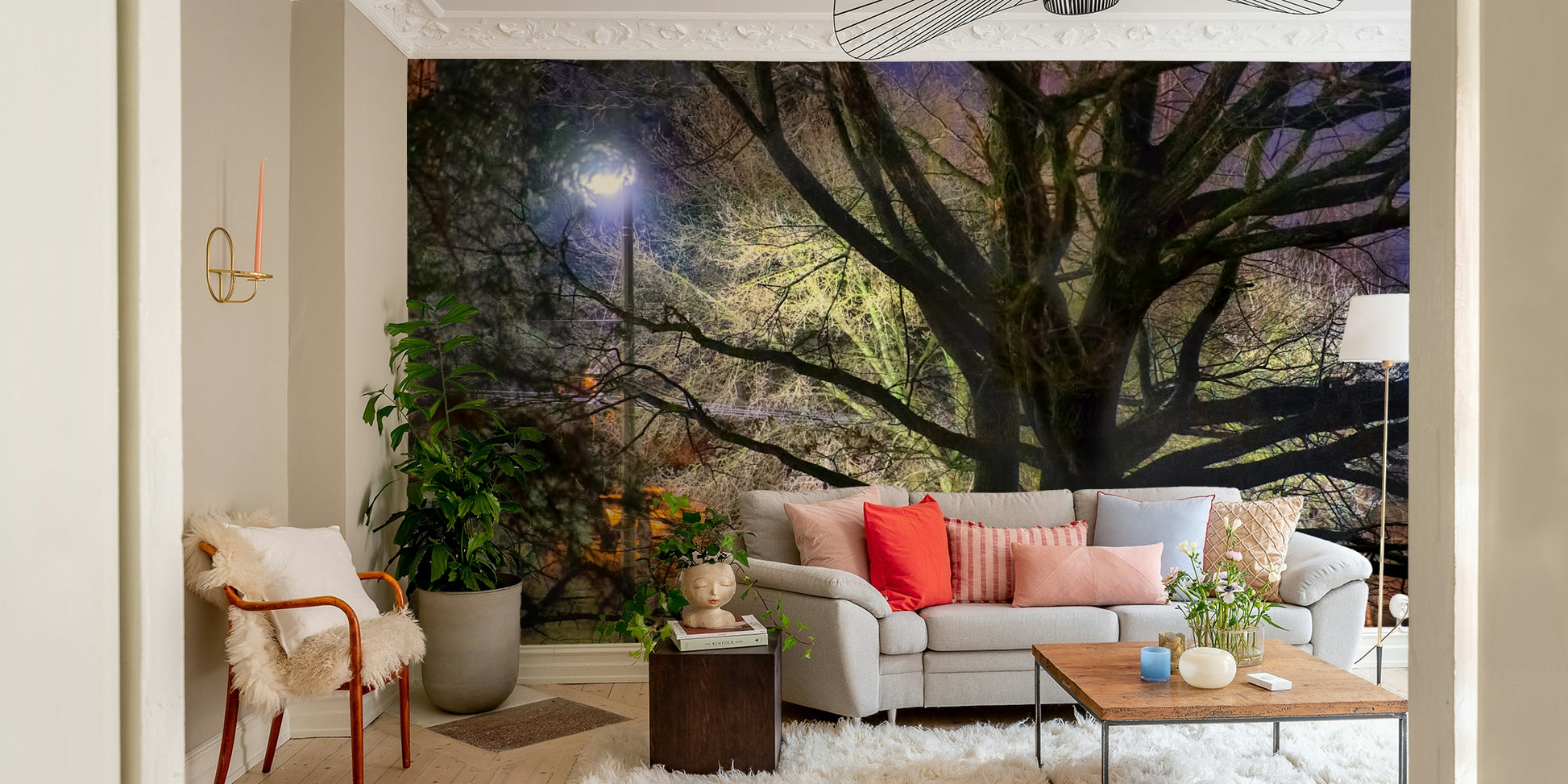 Subtle glow or light source within the trees.

