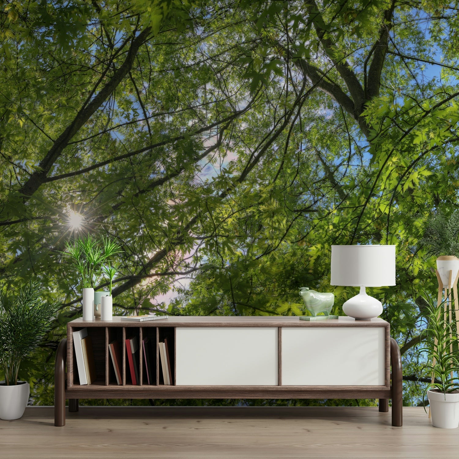 Lush greenery and subtle light effects.

