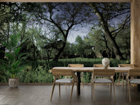 Varied shades of green and earthy tones.

