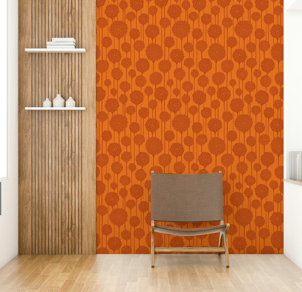 Garden Beauties Vintage Retro Scandi Floral Botanical Stripe Terracotta Rust Orange Wallpaper Garden Beauties Vintage Retro Scandi Floral Botanical Stripe Terracotta Rust Orange Wallpaper