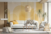 Wall covering evoking dawn's tranquility.


