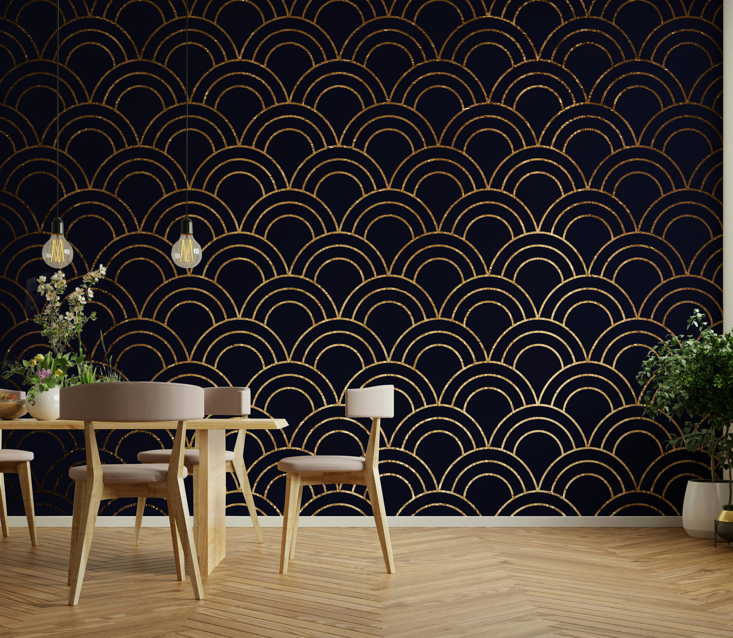 Silhouettes of marine life or coral formations.
