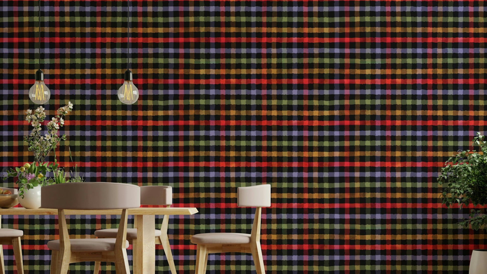 Muted Earthy Checkered Dark Academia Watercolor Gingham Plaid Wallpaper.

