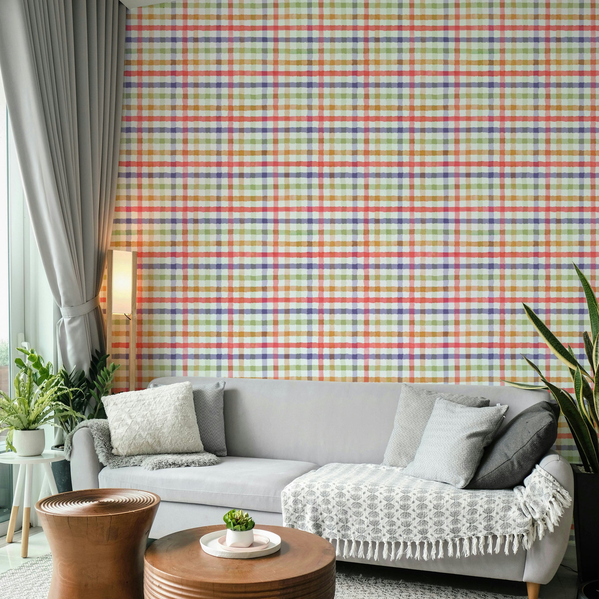 Cheerful and playful plaid design wallpaper.

