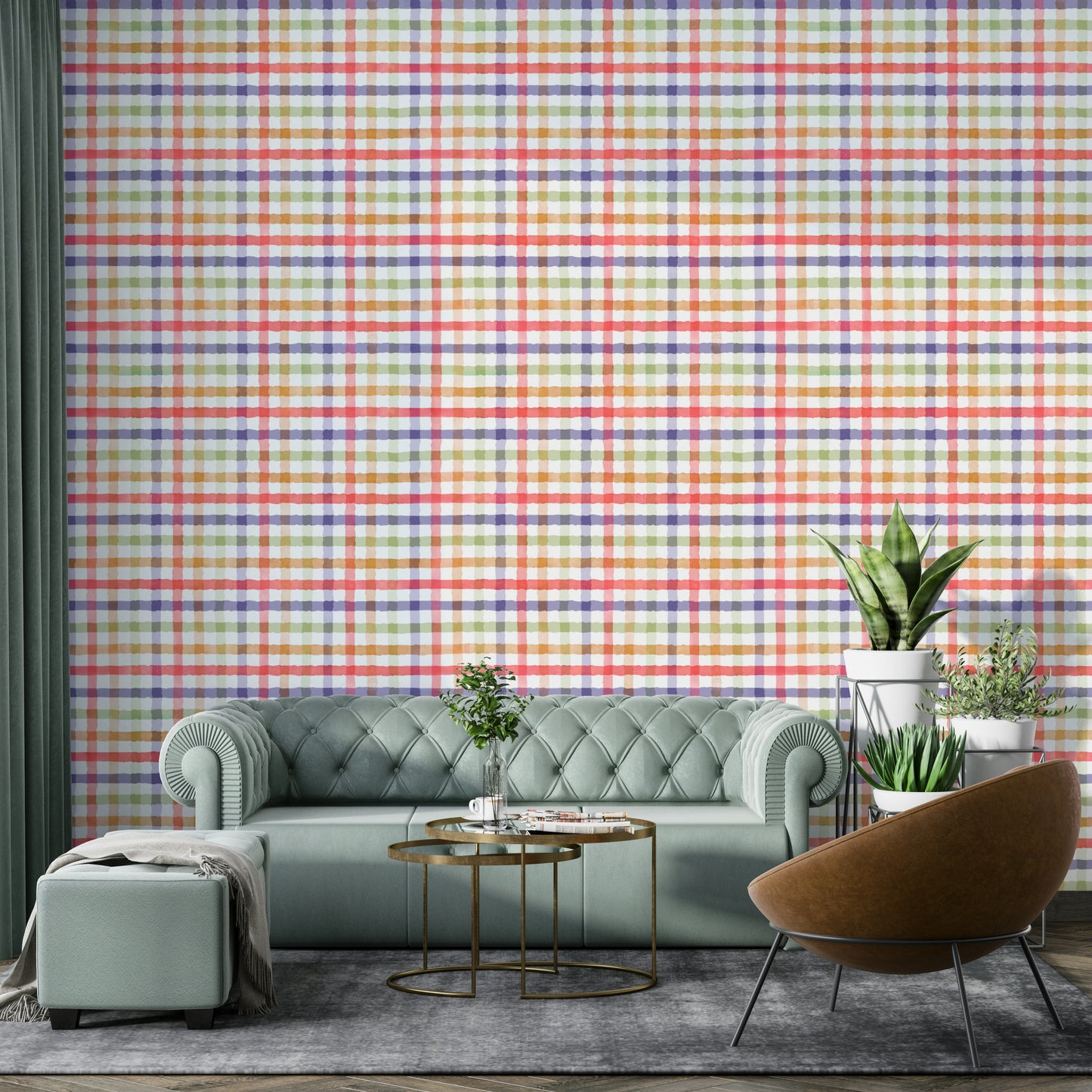 Artistic and whimsical rainbow checkered wallpaper.

